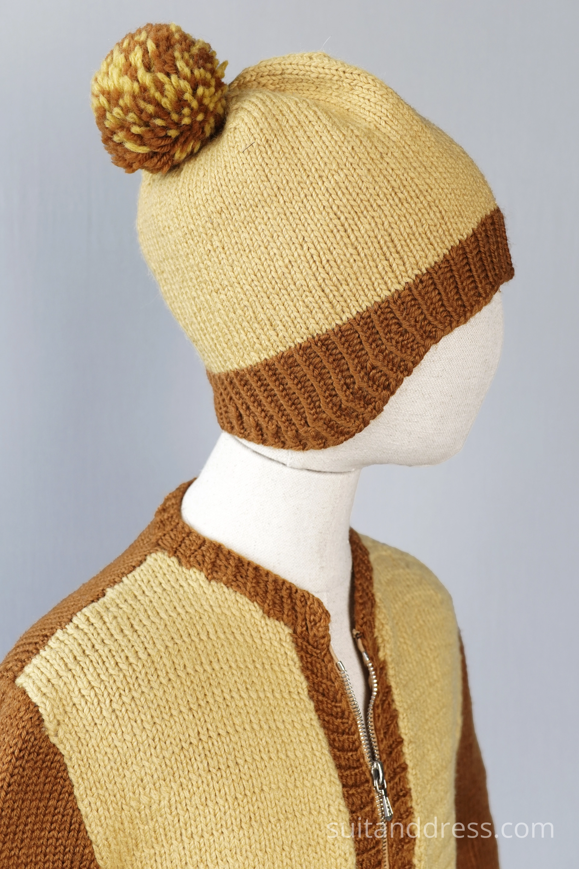Mid century kids knitted set cardigan and beanie vintage costume rental for films in Riga