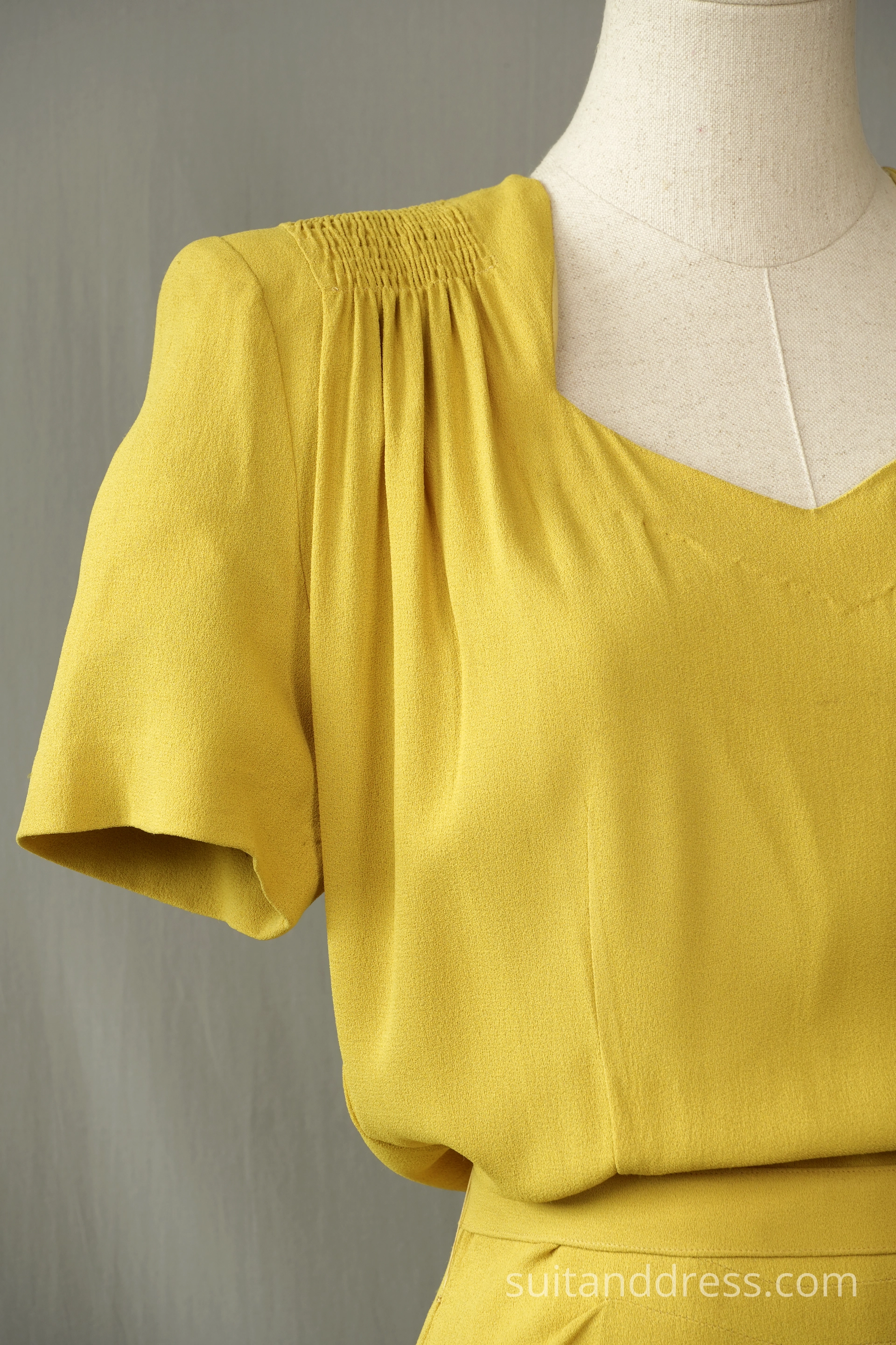 1940s evening gown in yellow crepe period costume hire for films in Riga Latvia