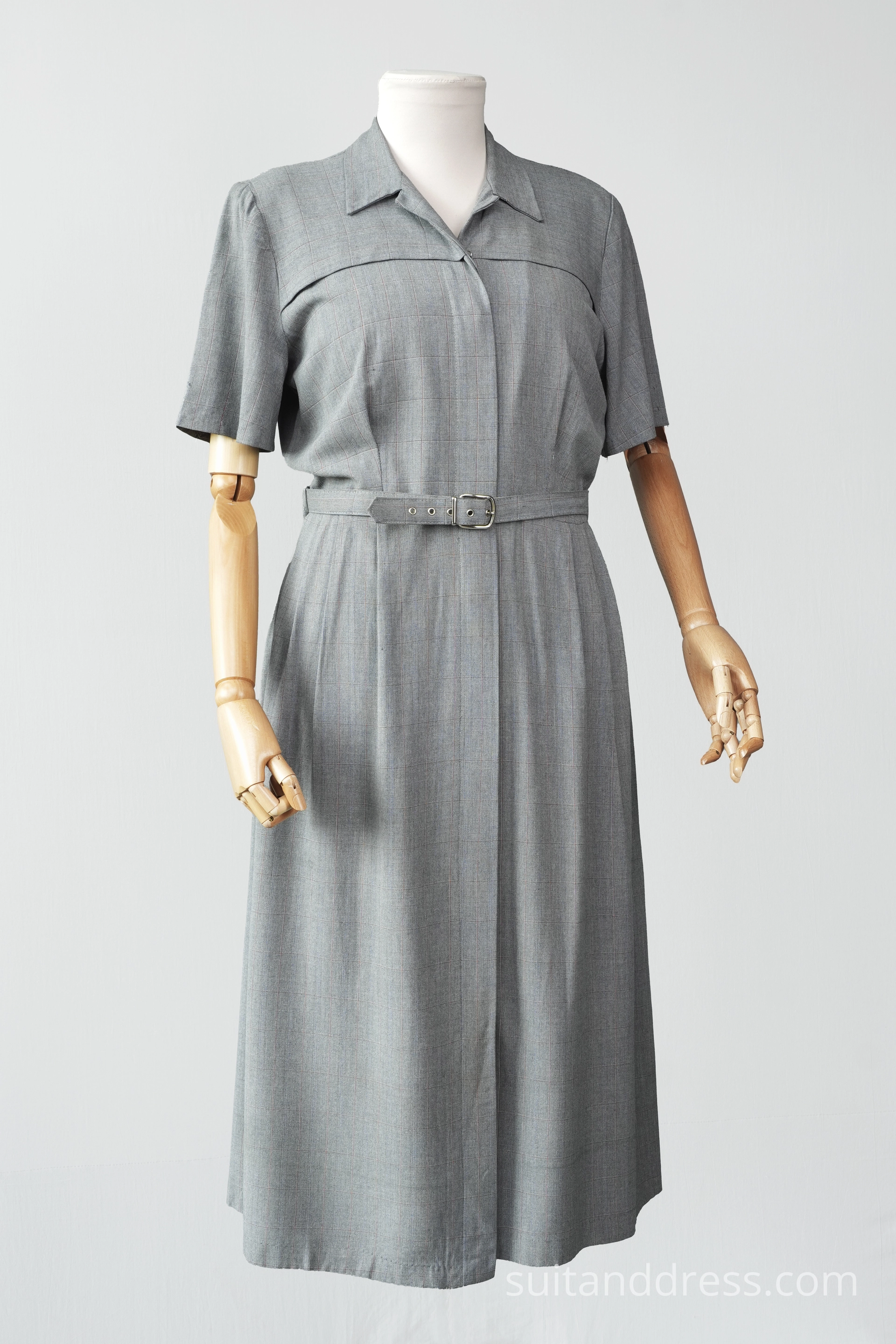 1940s shirtwaist dress in gray ww2 postwar style fashion vintage historical period costume hire rent in Riga Latvia