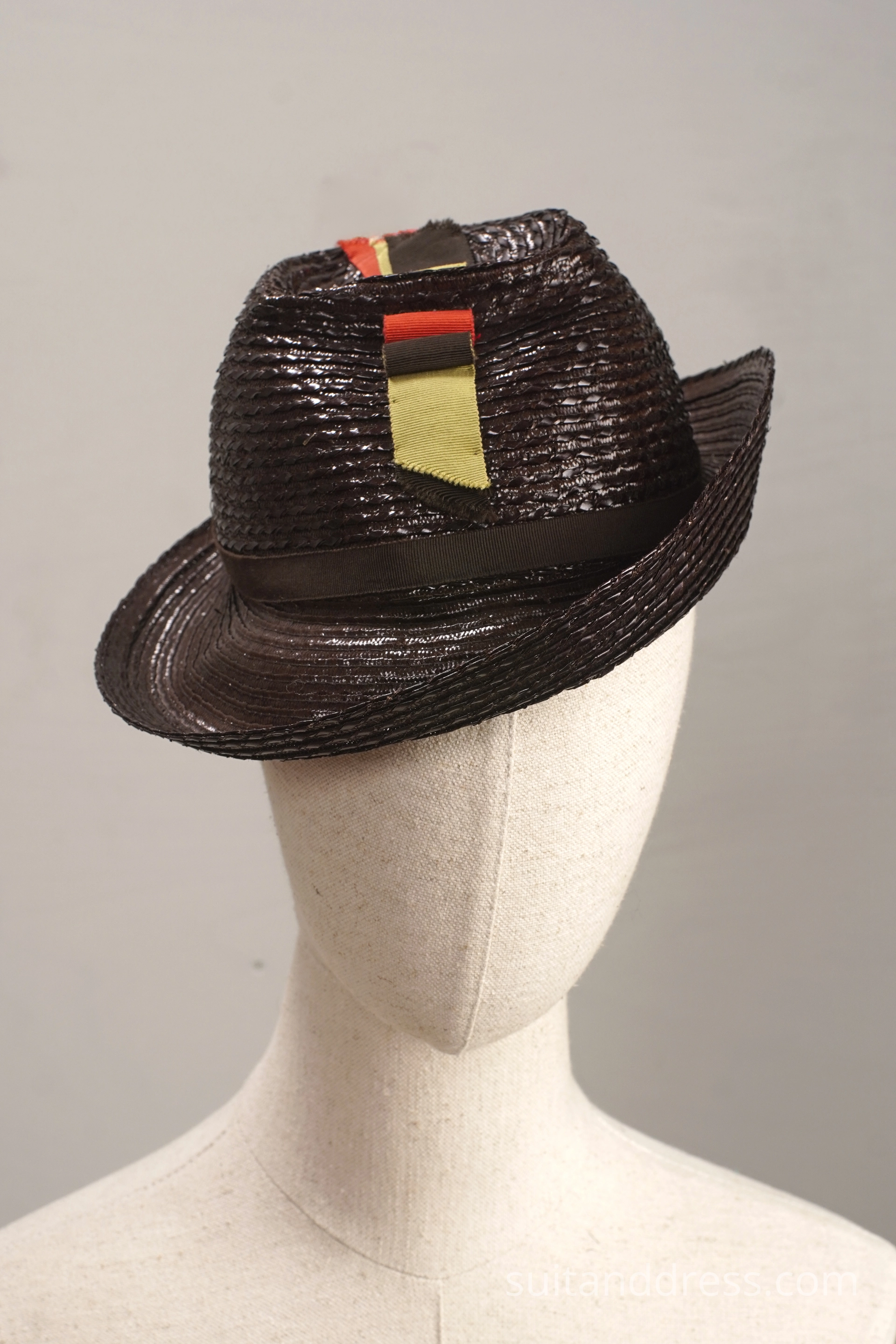 Vintage 1950s straw hat tilt style brown summer
