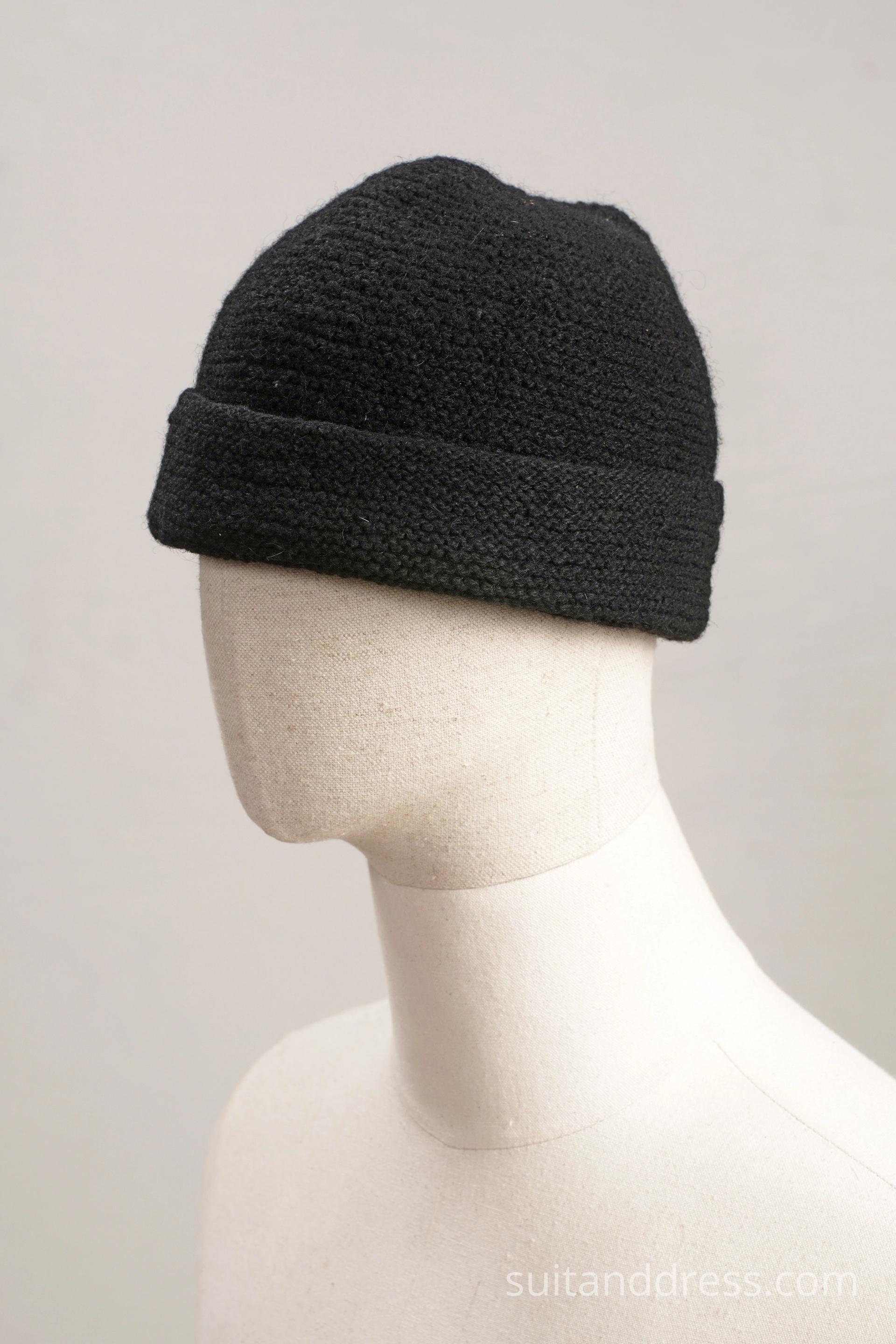Mid century hand knitted black beanie minimalist hat