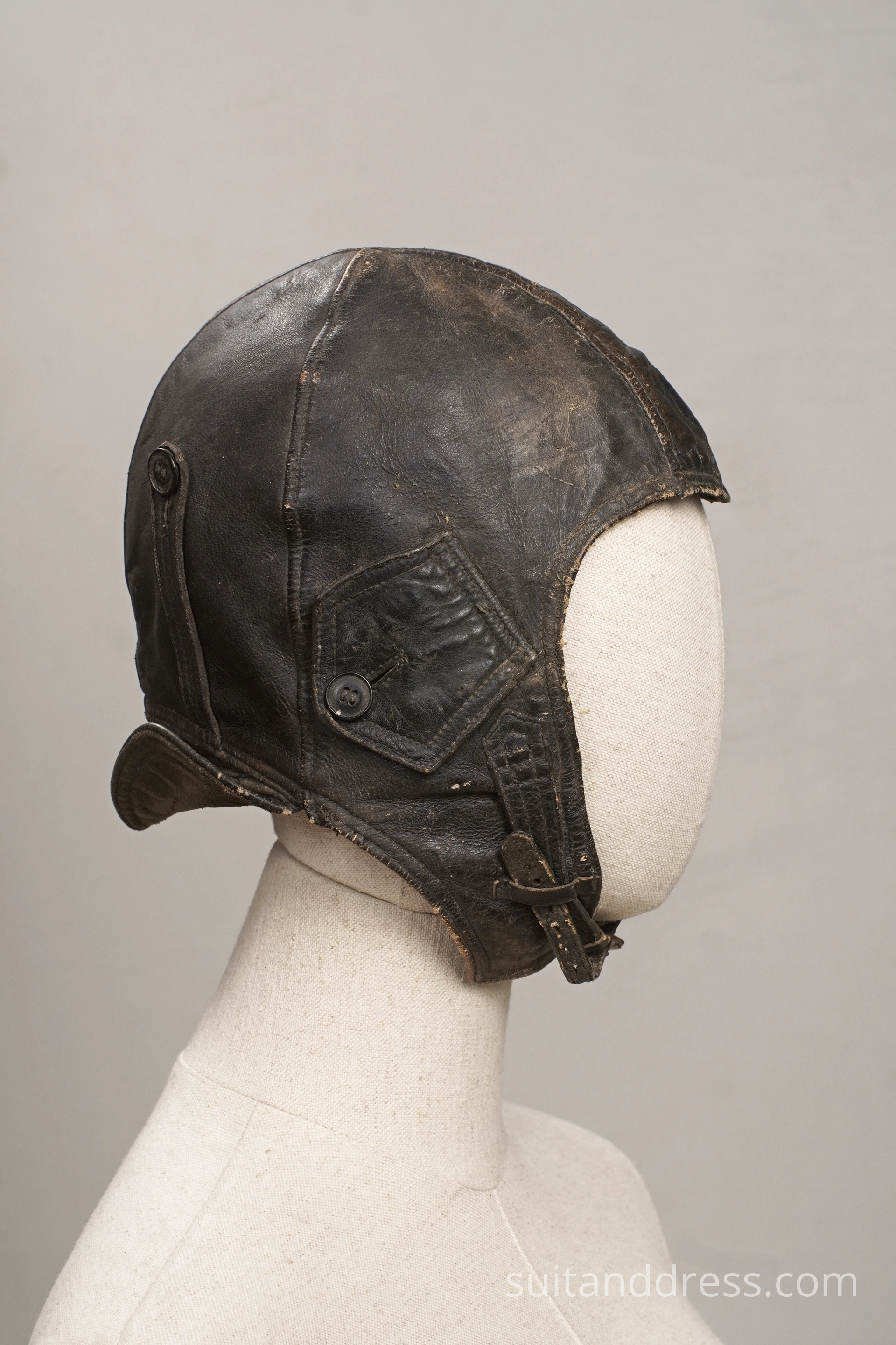 Mid century soviet leather moto aviator cap vintage moto style costume rent Riga