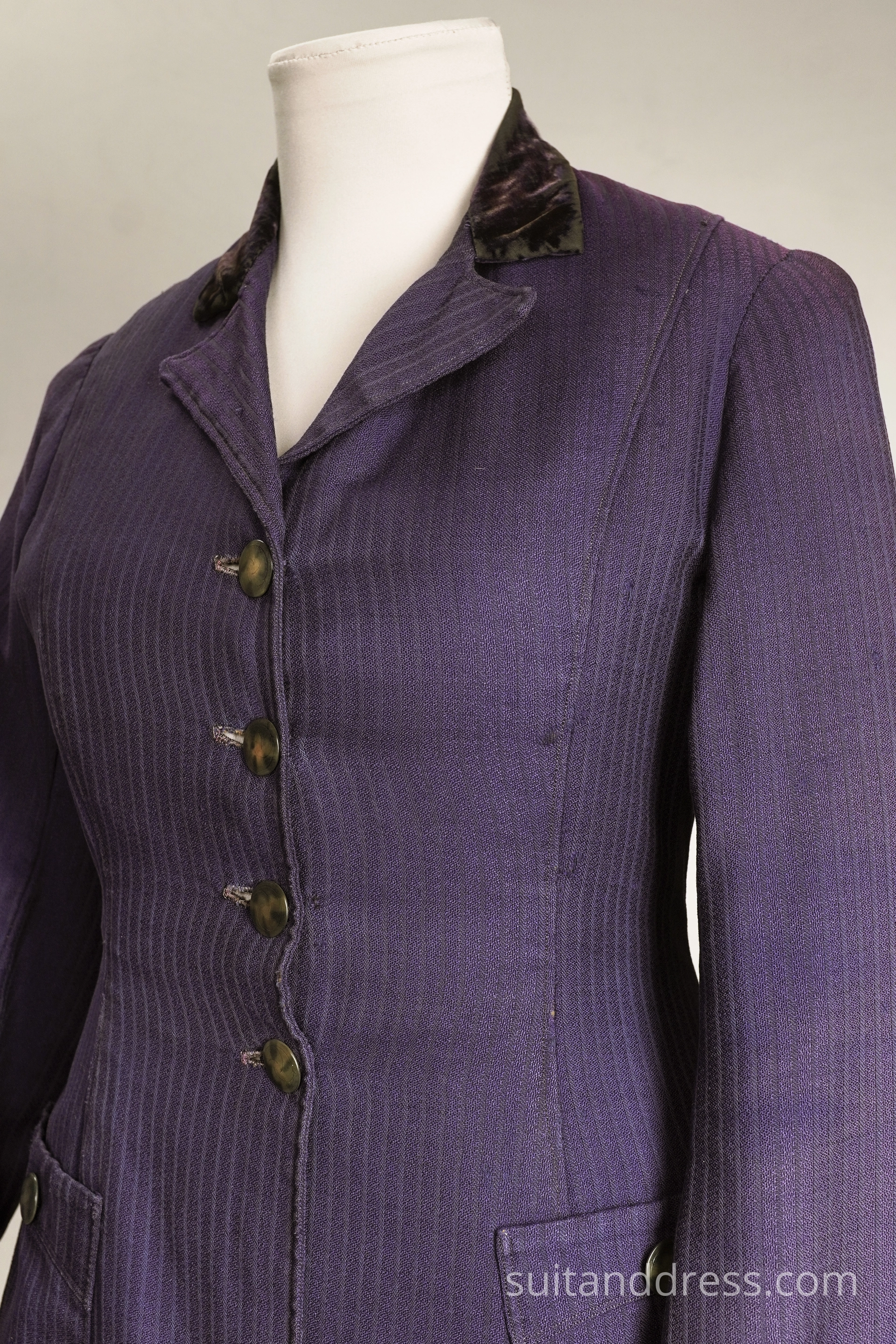 Edwardian walking jacket velvet details