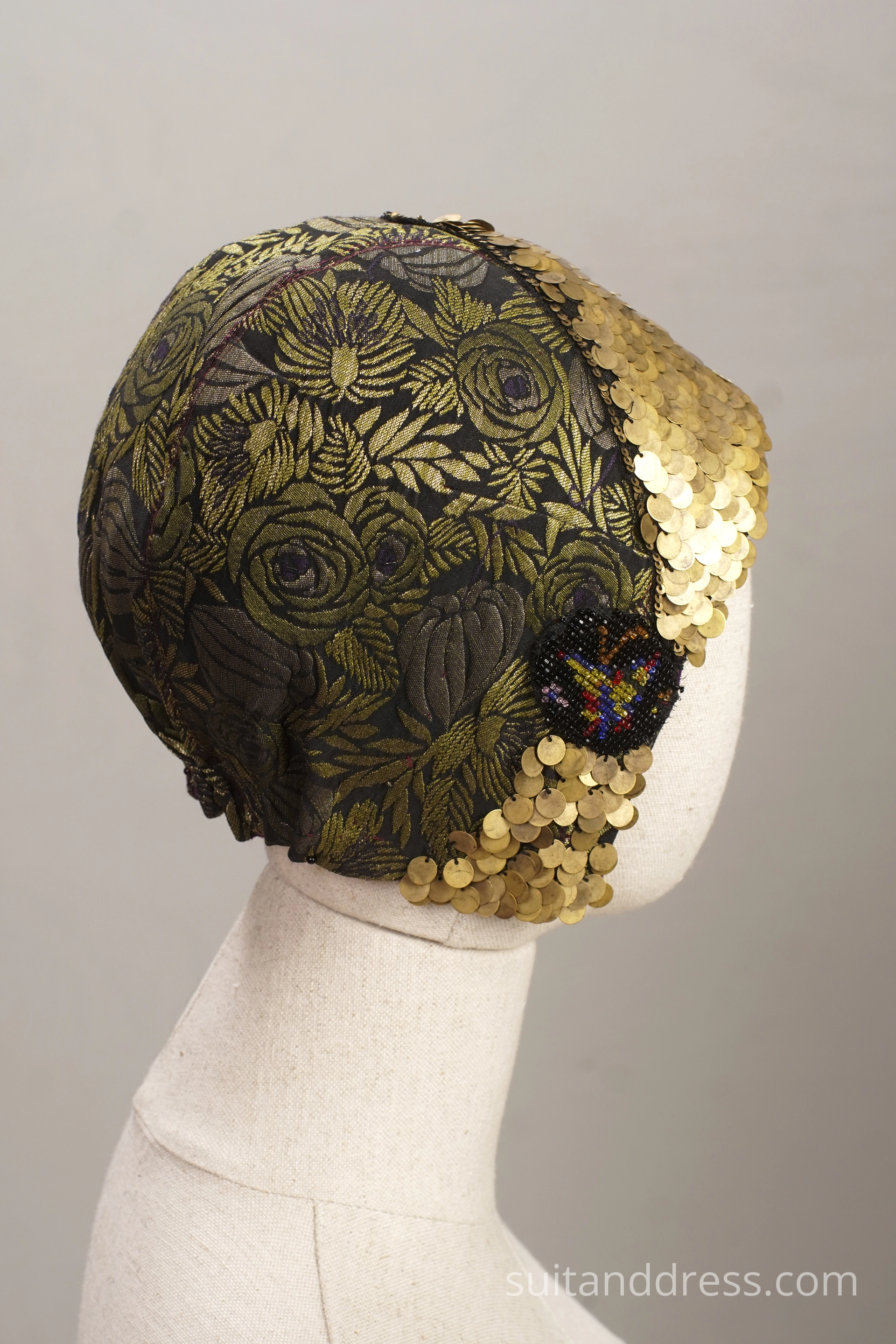 1920s cloche skull brocade sequins hat replica