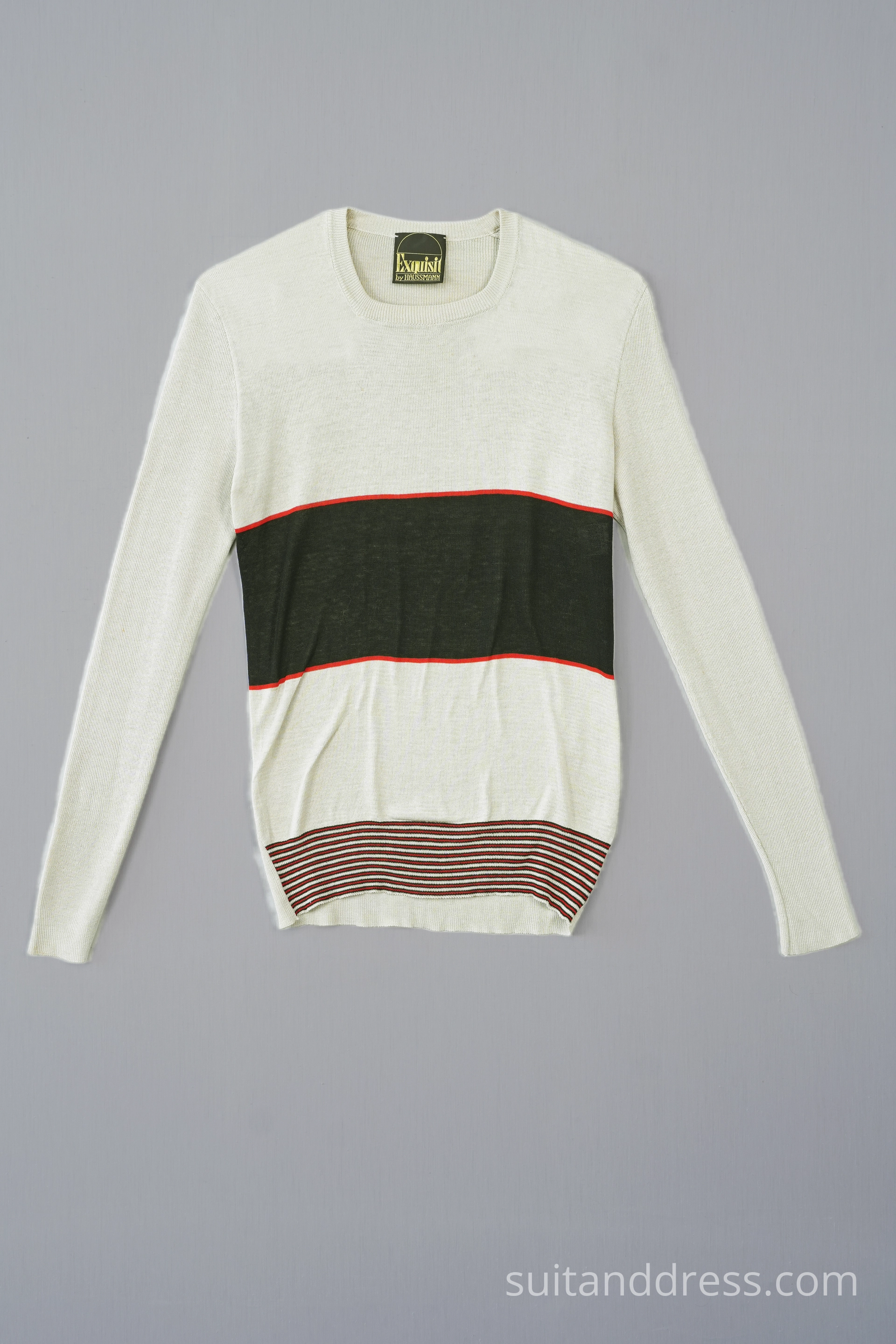1970s slim fit mens sweater colorblock cotton haussmann design costume hire rental for films in Riga Latvia