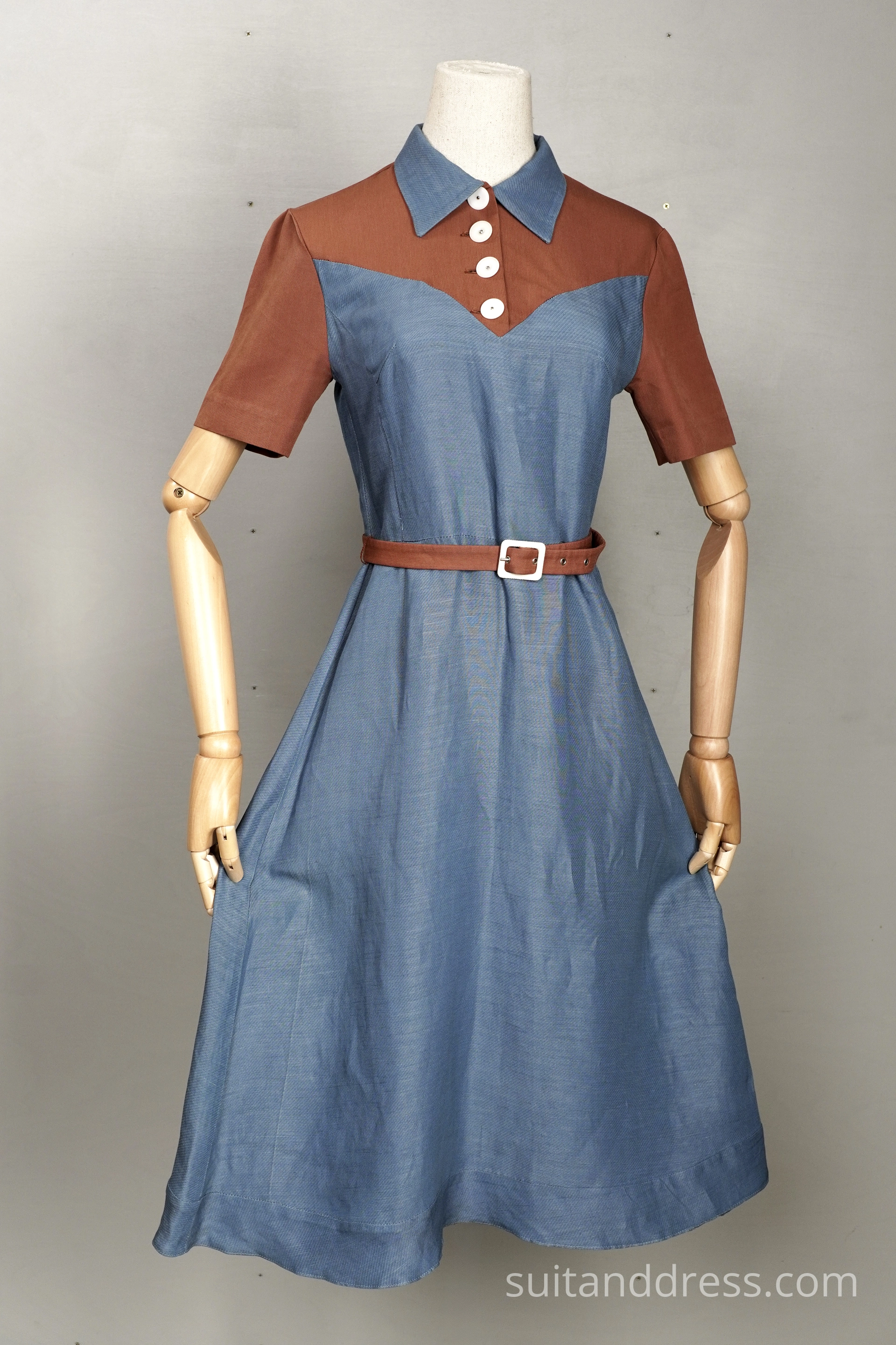1940. vintage stila keita pēckara kleita brūna zila
