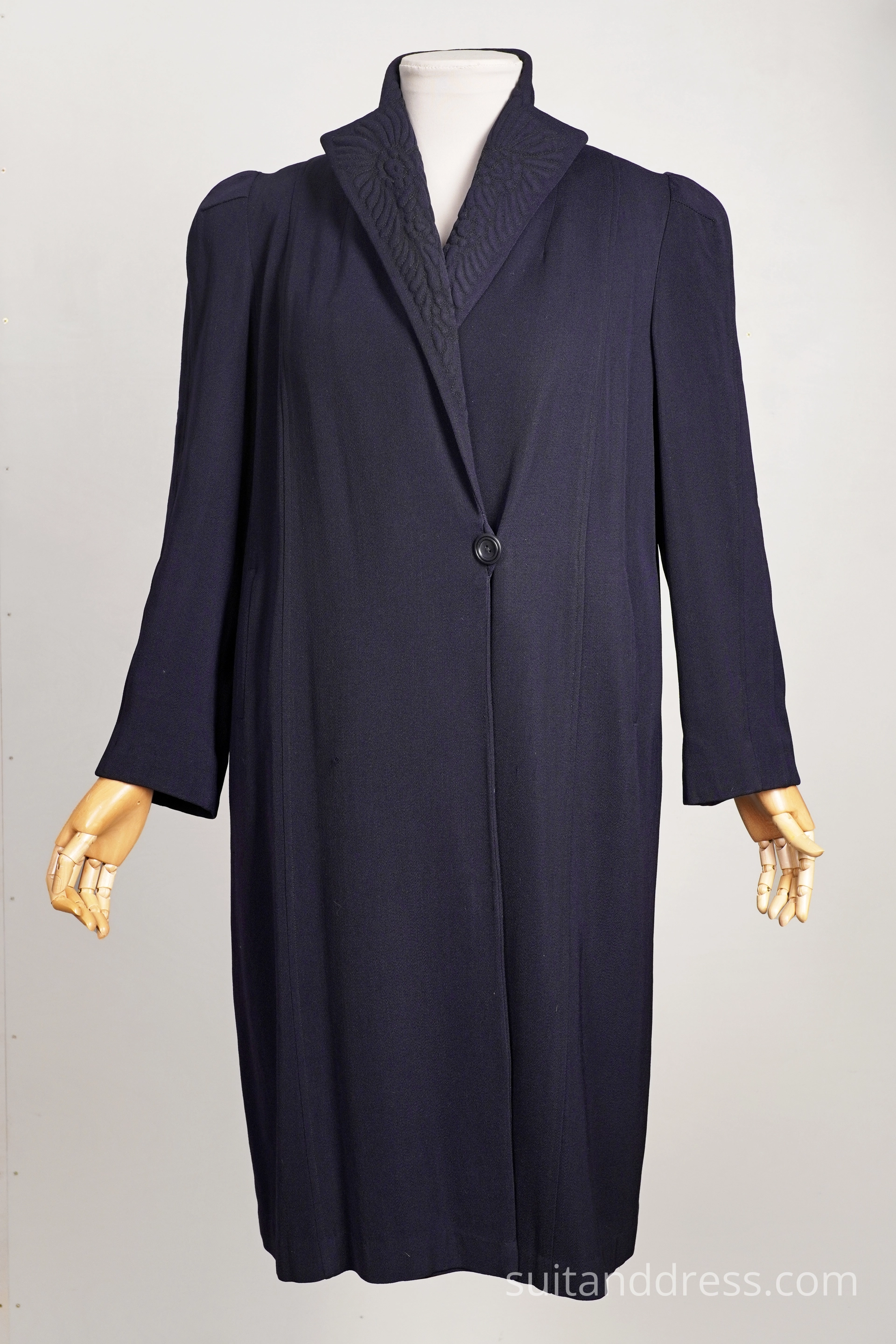 1940s gabardine trapunto coat in navy