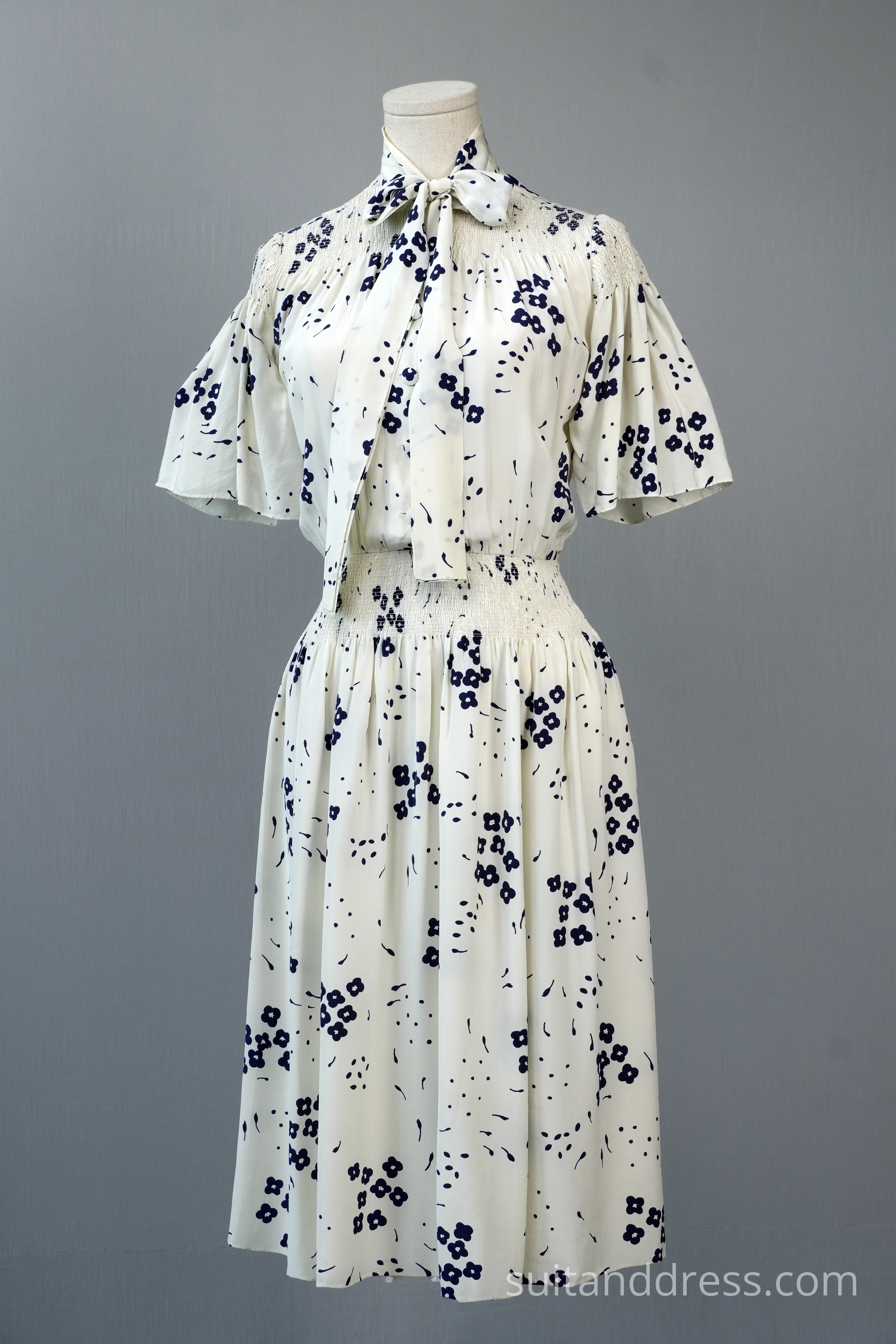 1930s printed silk summer dress vintage costume rental for films in Riga Latvia