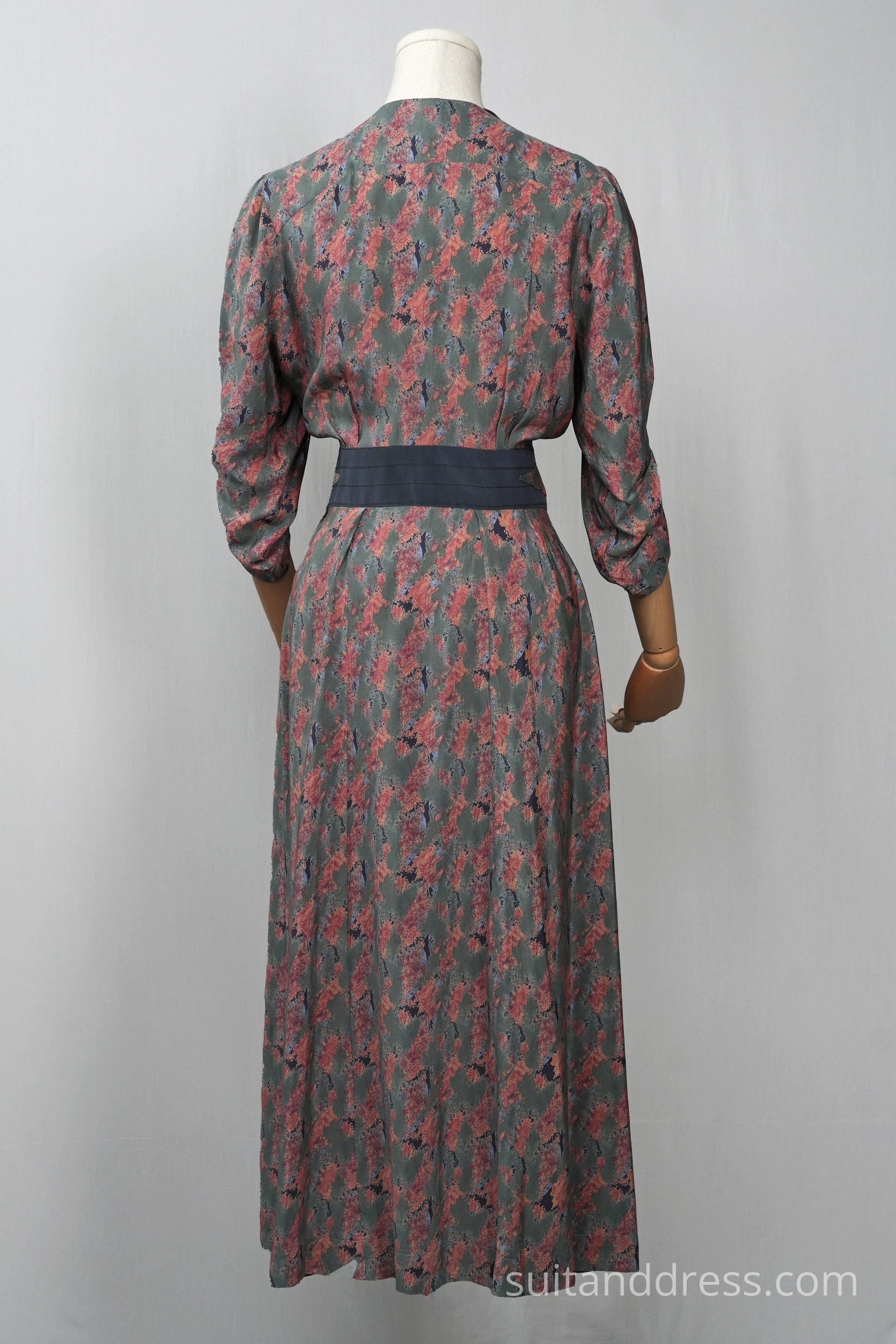 1930s printed silk dress replica 30s womens style vintage costume rental for films in Riga Latvia