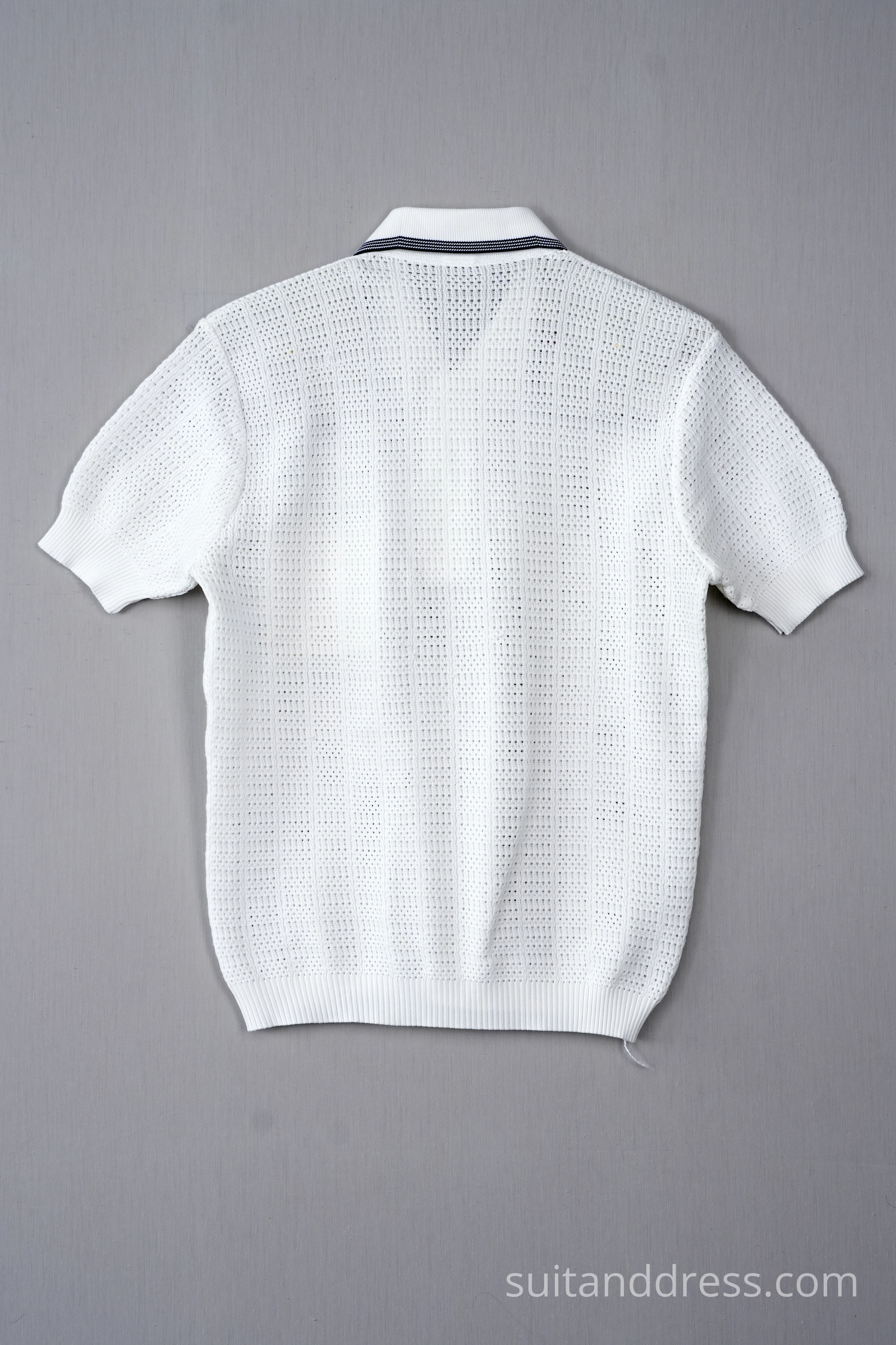 1970s 80s acrilic white mesh polo shirt film costume rental in Riga Latvia