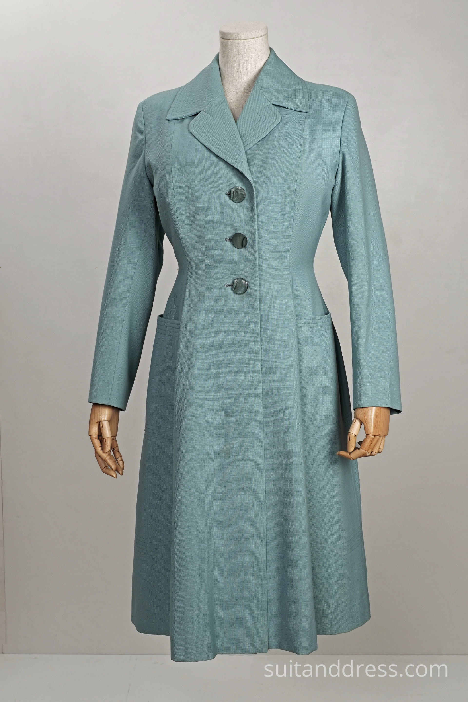 1950s fit and flare coat in seafoam green