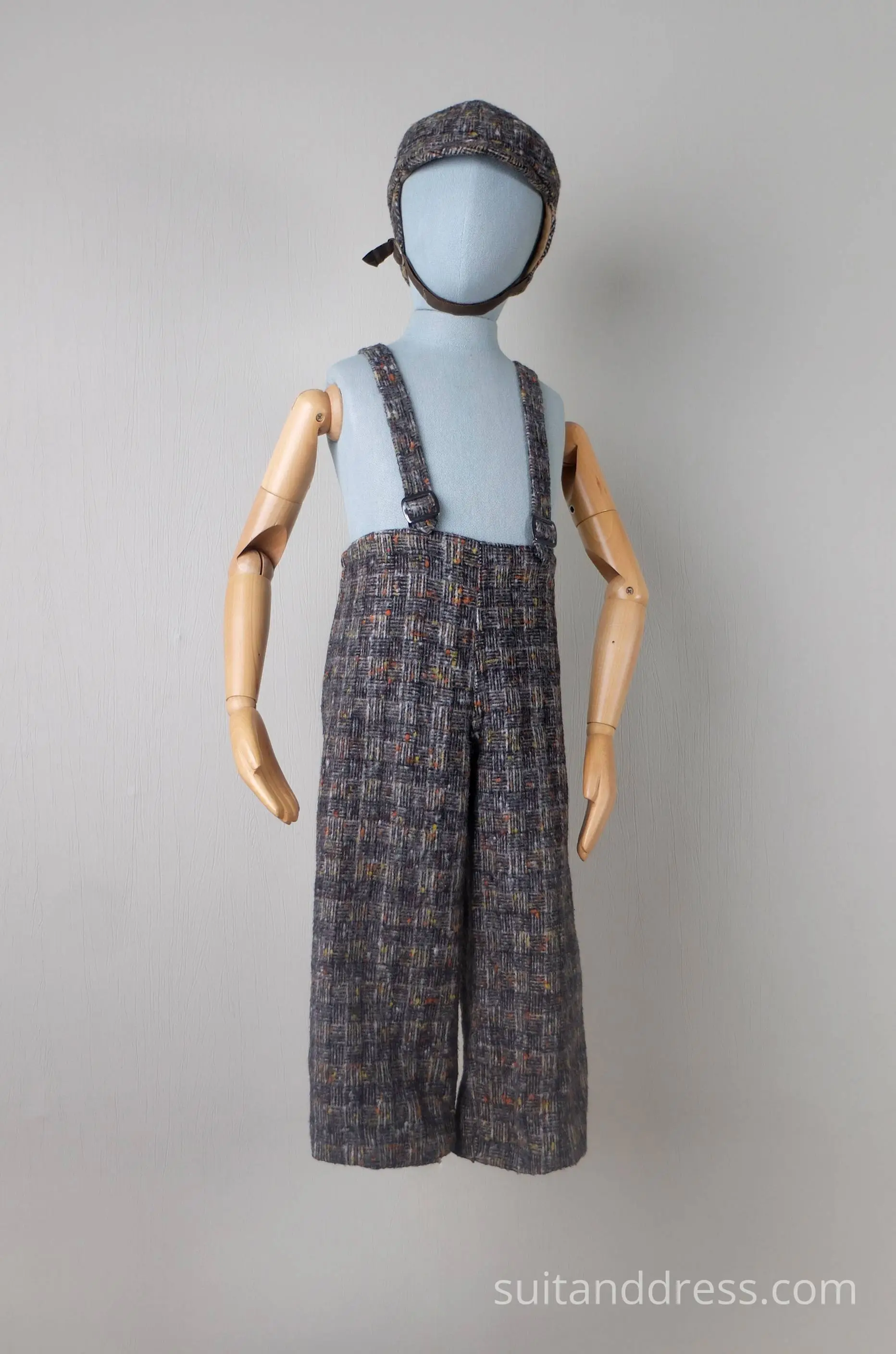 vintage boy's winter trouthers with suspenders, 50's boy wool hat