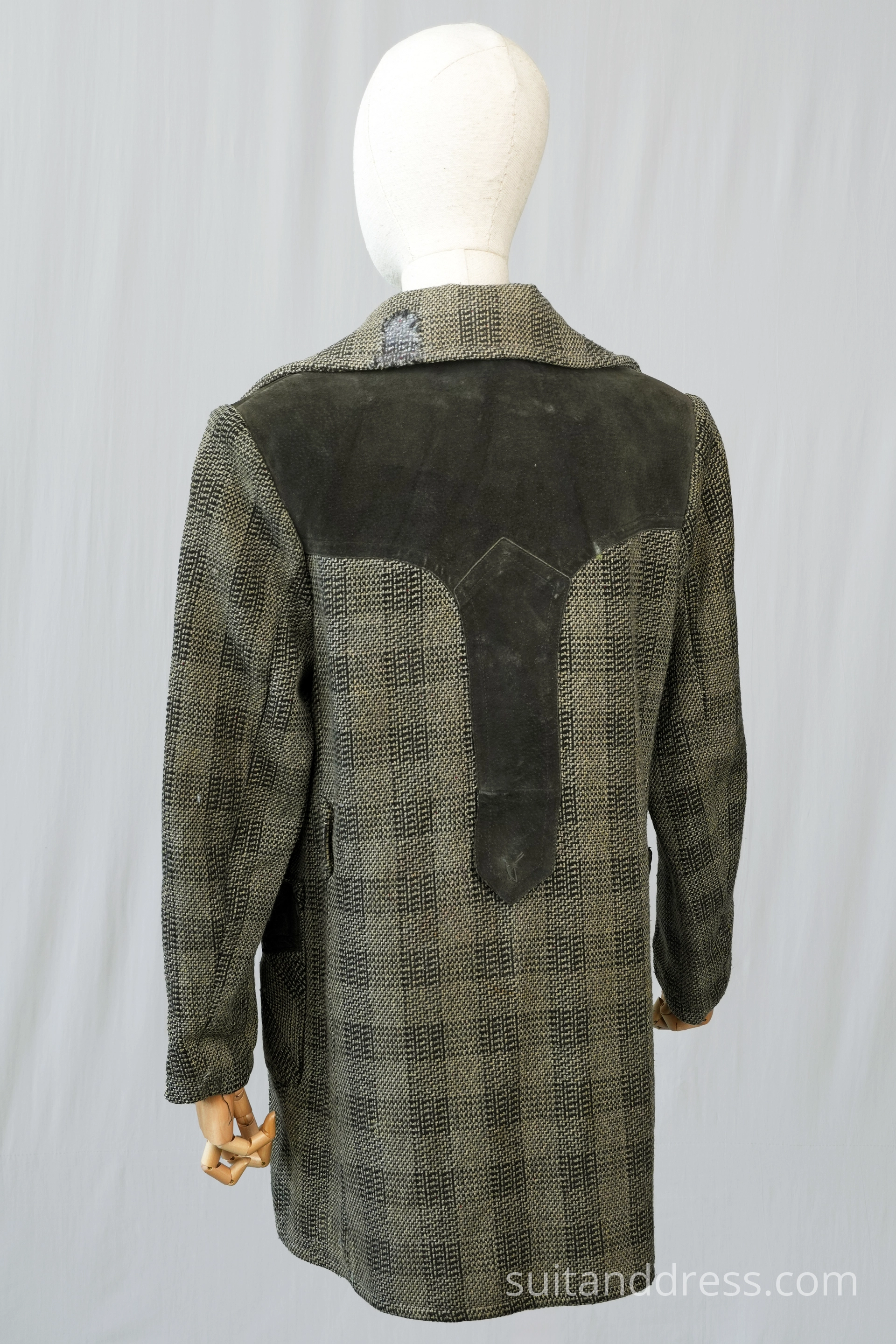 Mid century wool suede worn out boys coat vintage wardrobe rental for films cotume rent in Riga Latvia