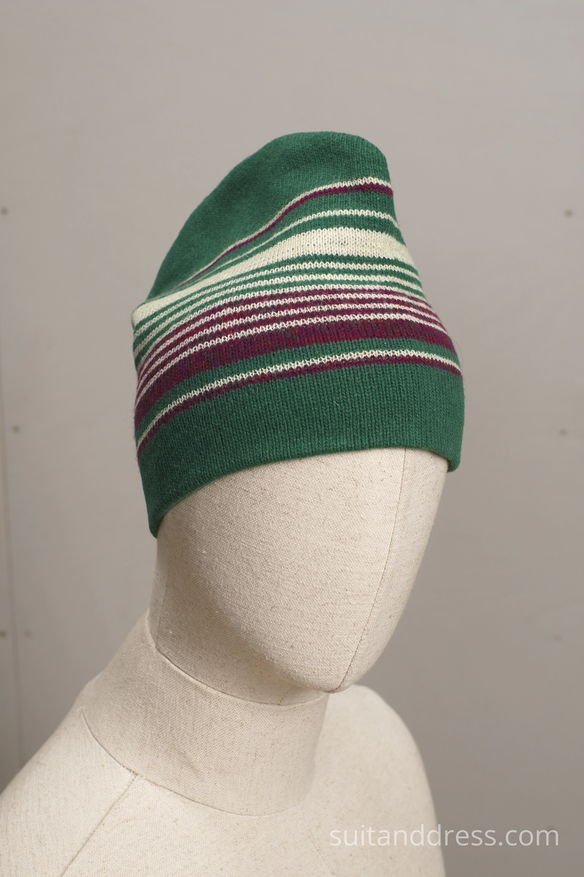 vintage 1980s knitted wool hat green stripes