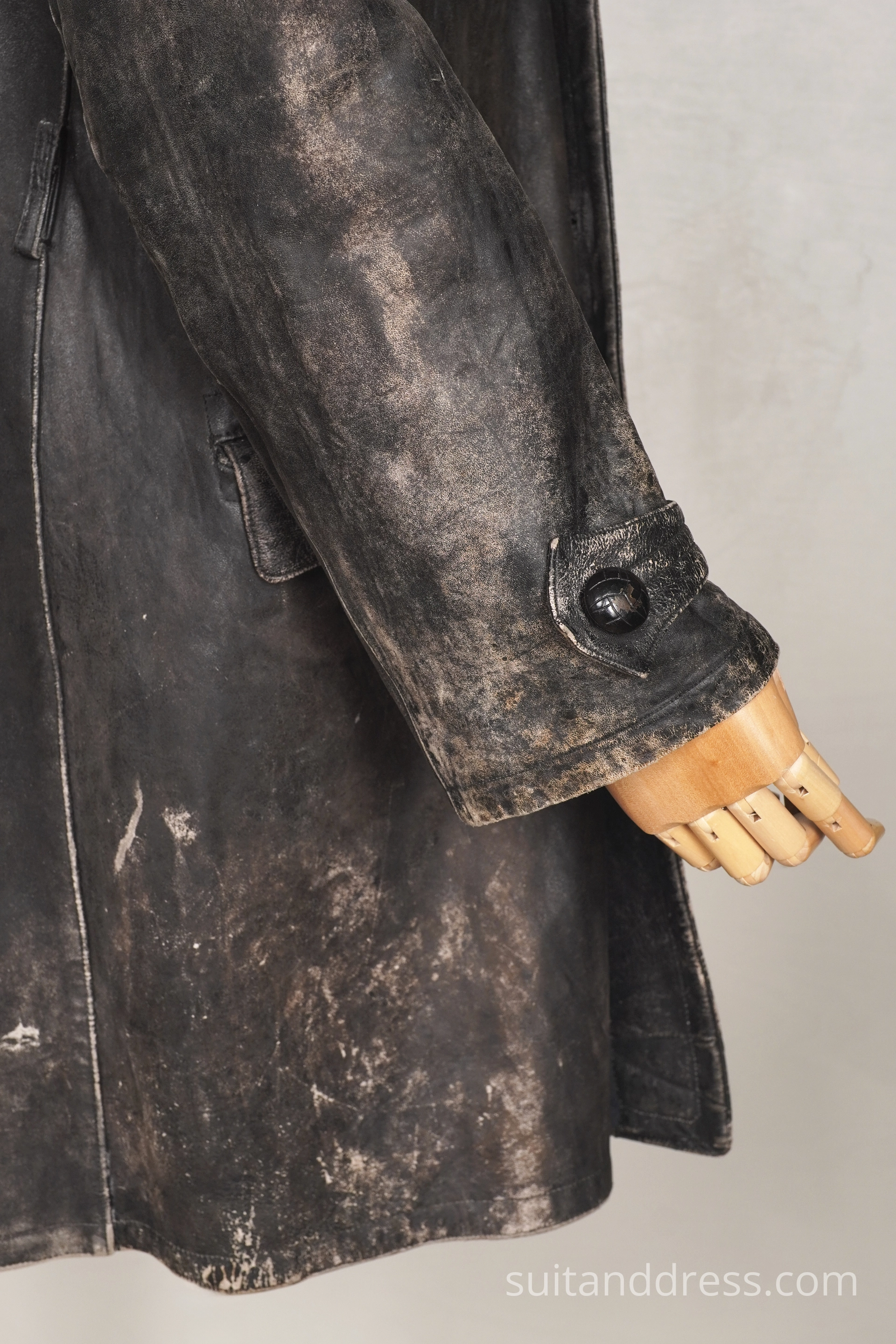 1940s soviet leather coat distressed costume rent in Riga