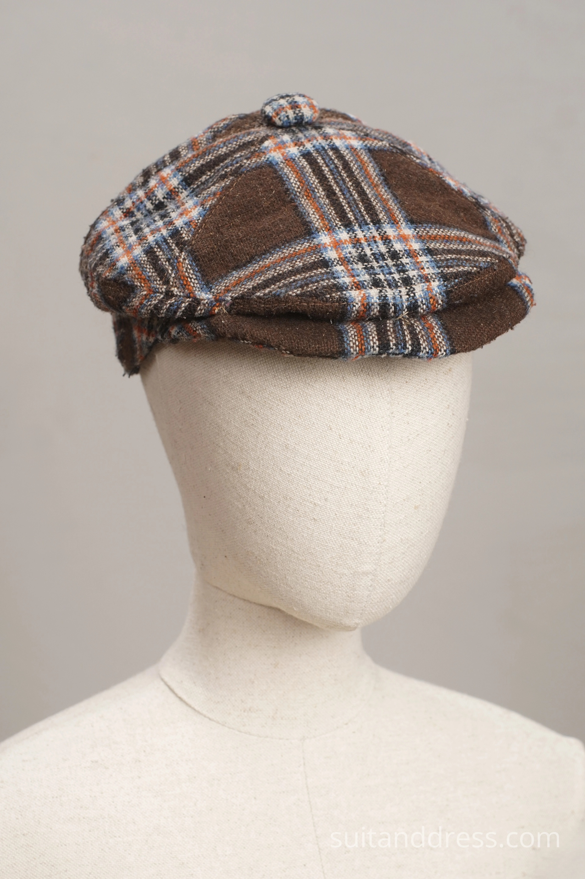 mid century plaid wool kids flat cap