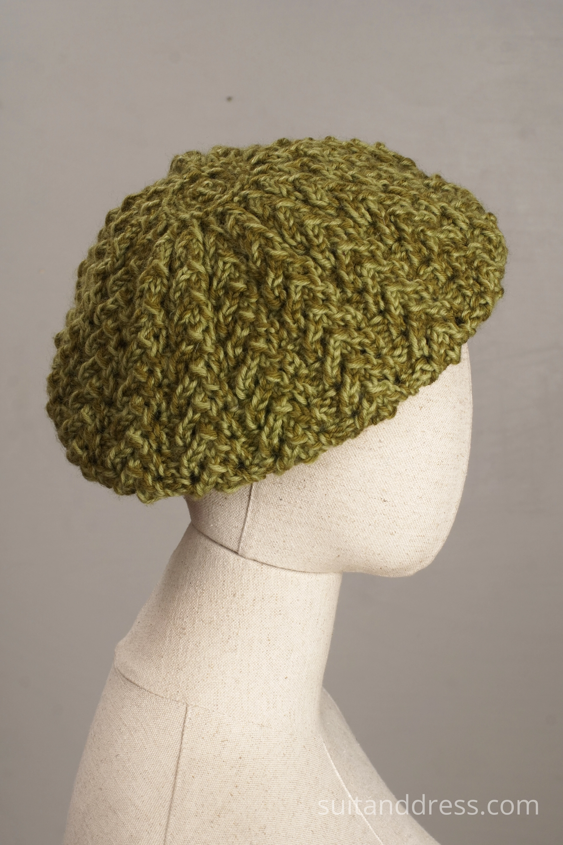 hand knitted berete green wool mid century womens winter fashion