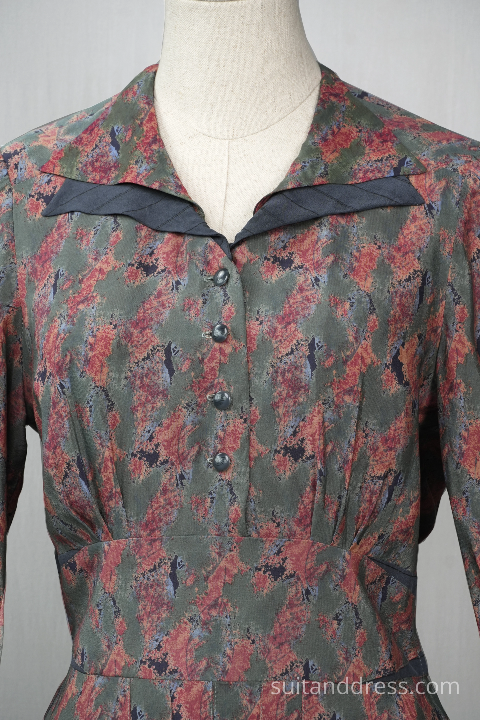 1930s printed silk dress replica 30s womens style vintage costume rental for films in Riga Latvia