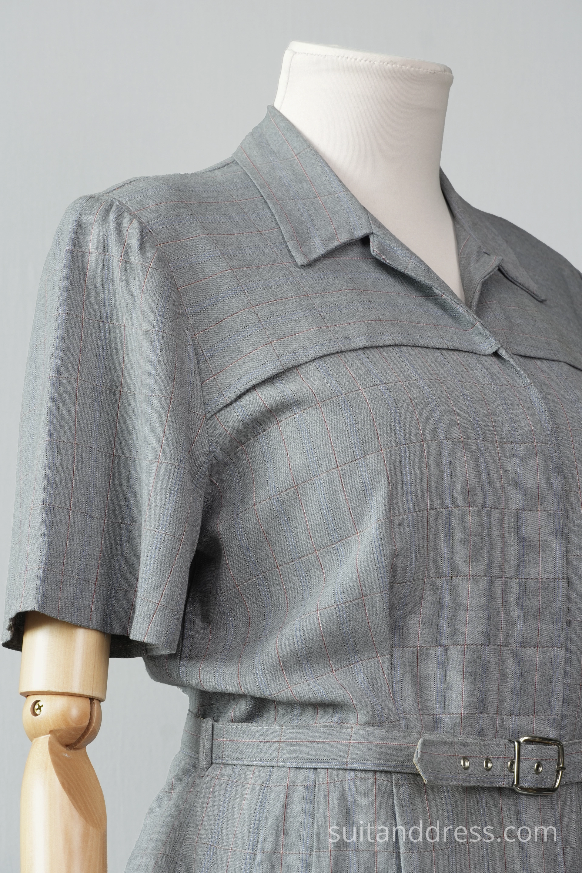 1940s shirtwaist dress in gray ww2 postwar style fashion vintage historical period costume hire rent in Riga Latvia