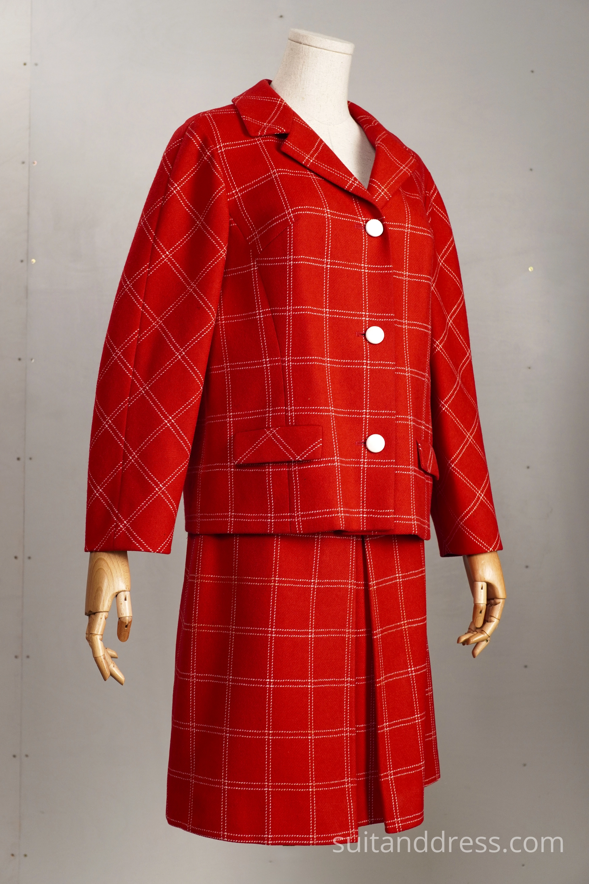 1960s red plaid ladies suit