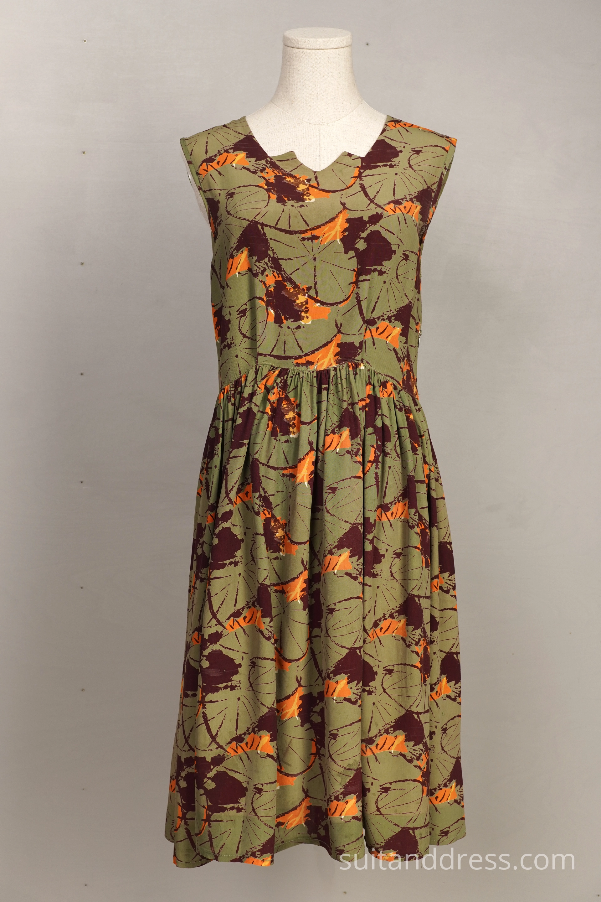 1950s abstract print silk dress for rent 