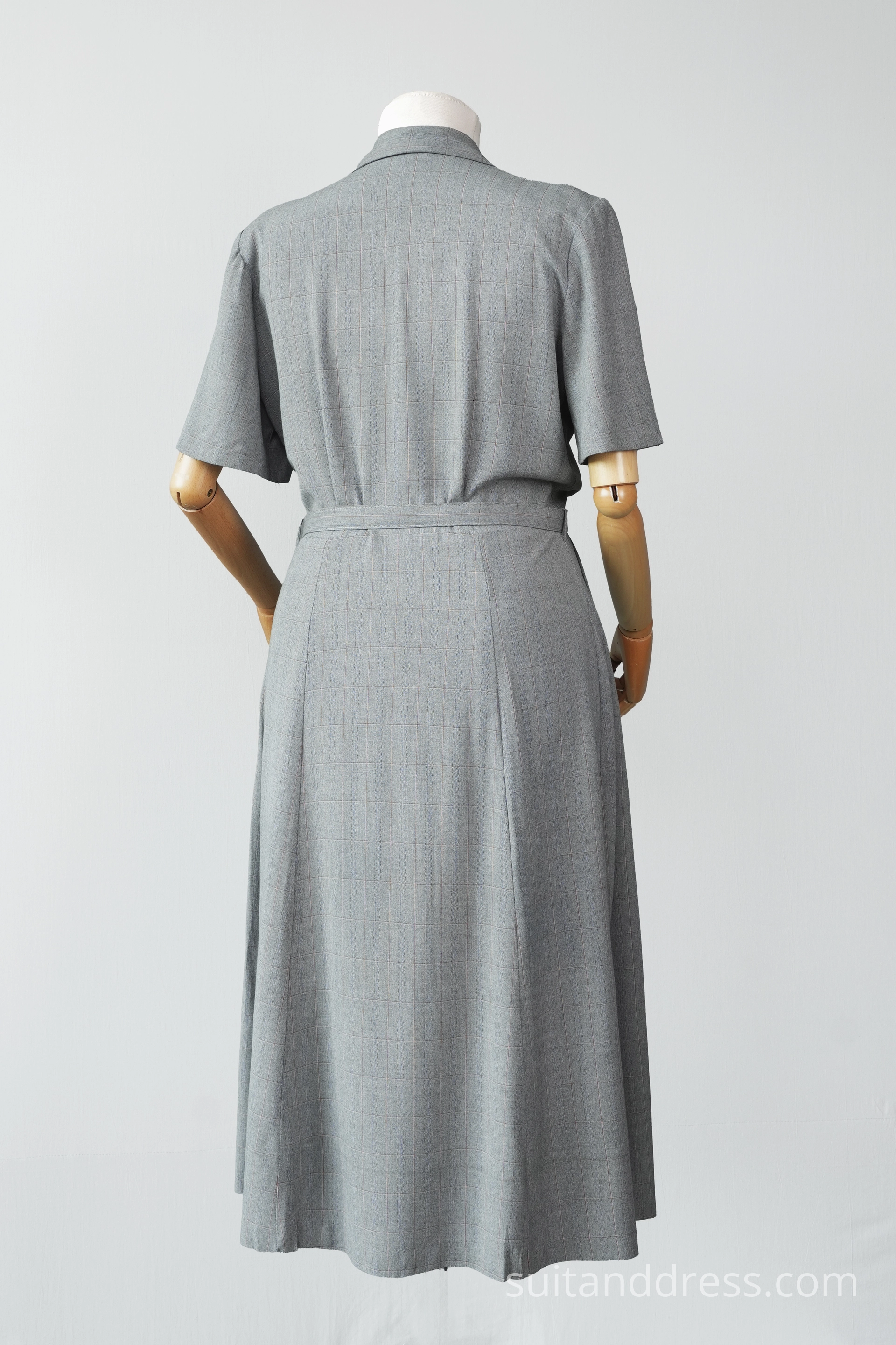 1940s shirtwaist dress in gray ww2 postwar style fashion vintage historical period costume hire rent in Riga Latvia