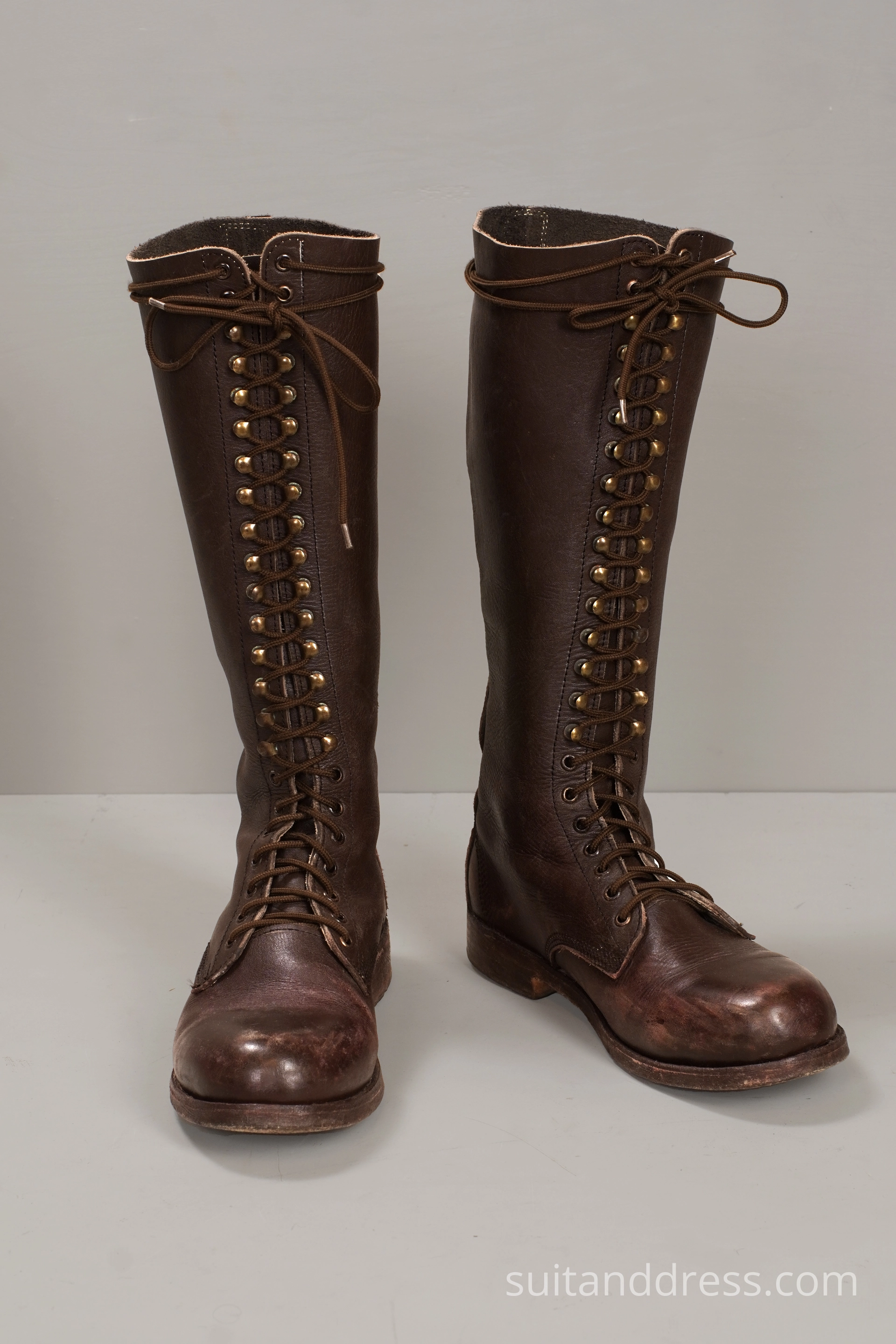 Edwardian style tall lace up boots military style vintage costume rent Riga