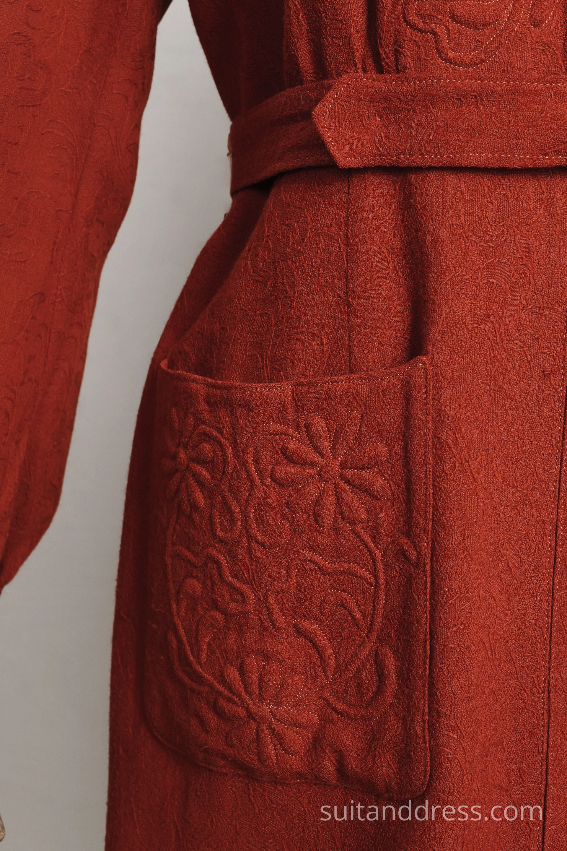 1940s trapunto wool dress in rust