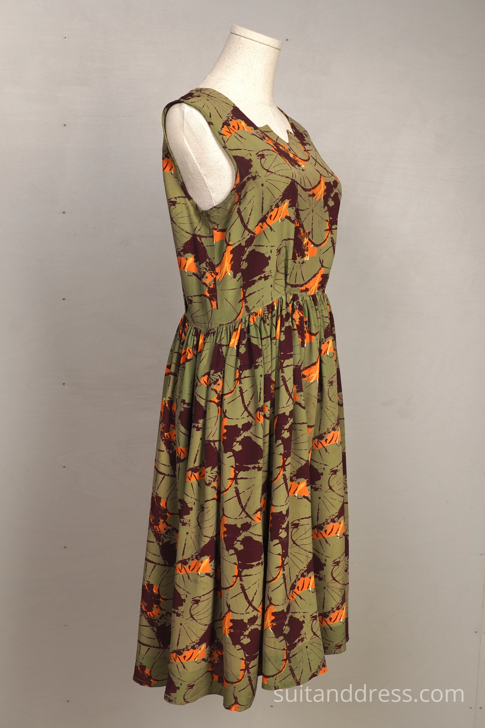 1950s abstract print silk dress for rent