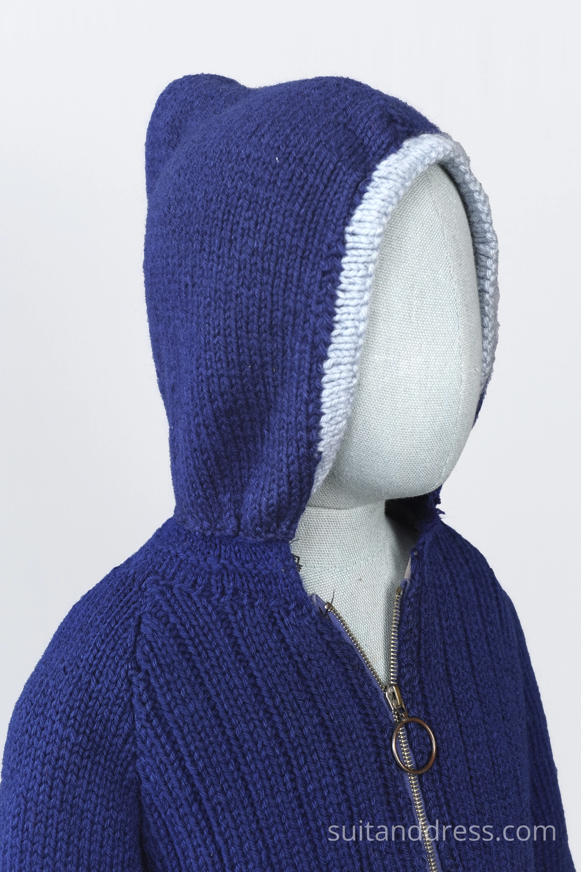 1970s kids hooded wool winter jacket vintage knitted cardigan for boys period costume rental for films in Riga Latvia