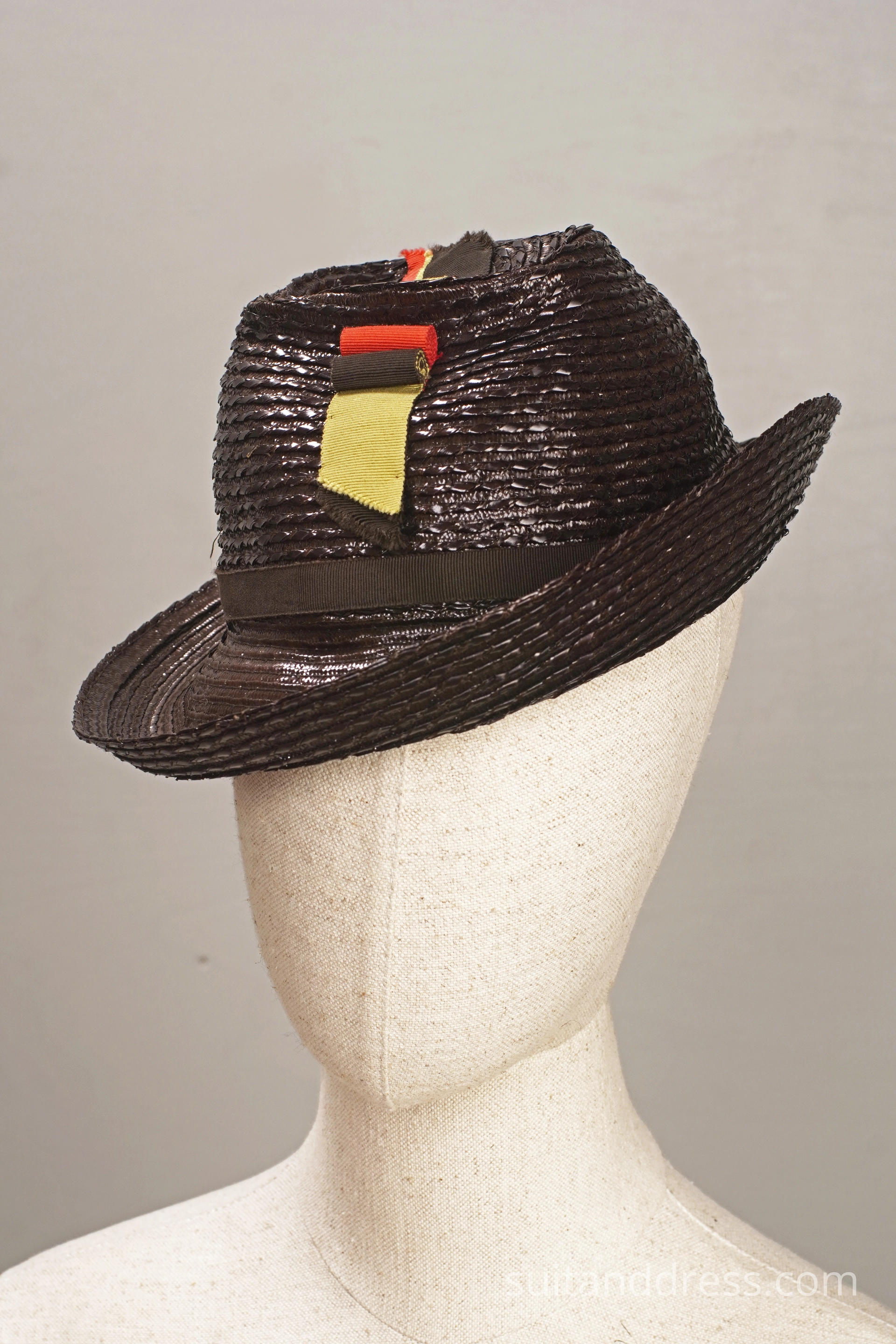 Vintage 1950s straw hat tilt style brown summer