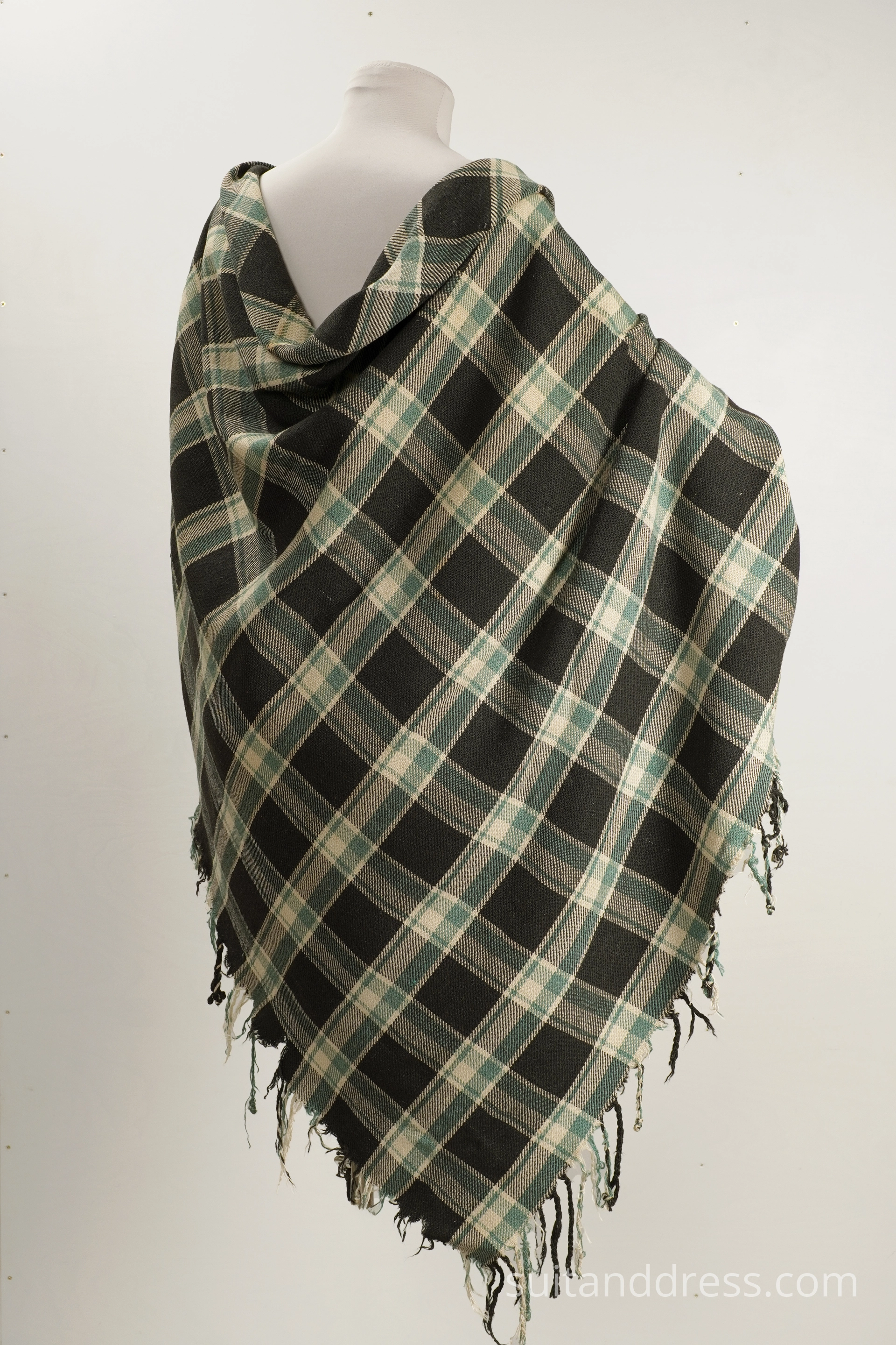 Beginning of 20th century hand woven wool plaid scarf Latvia