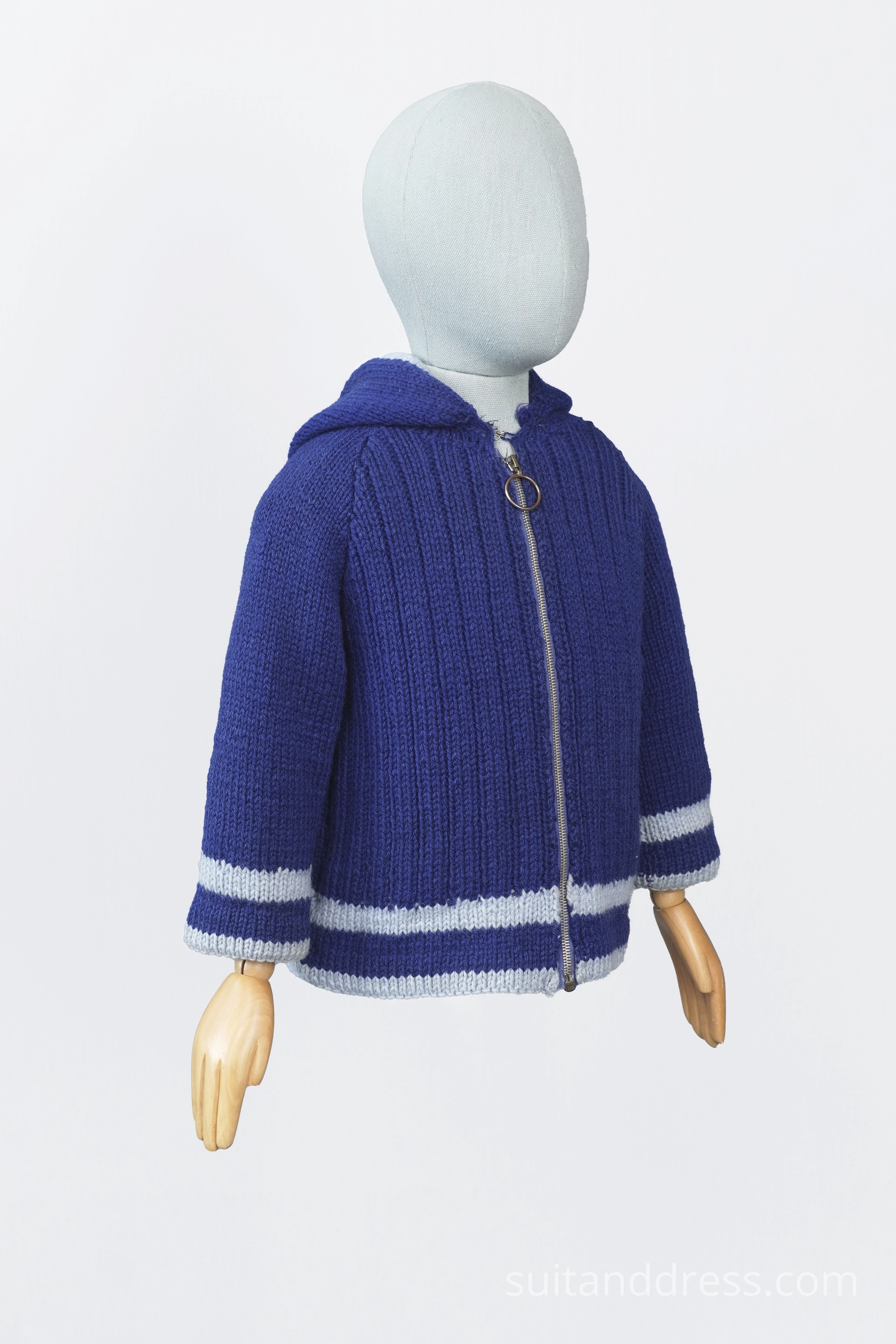 1970s kids hooded wool winter jacket vintage knitted cardigan for boys period costume rental for films in Riga Latvia