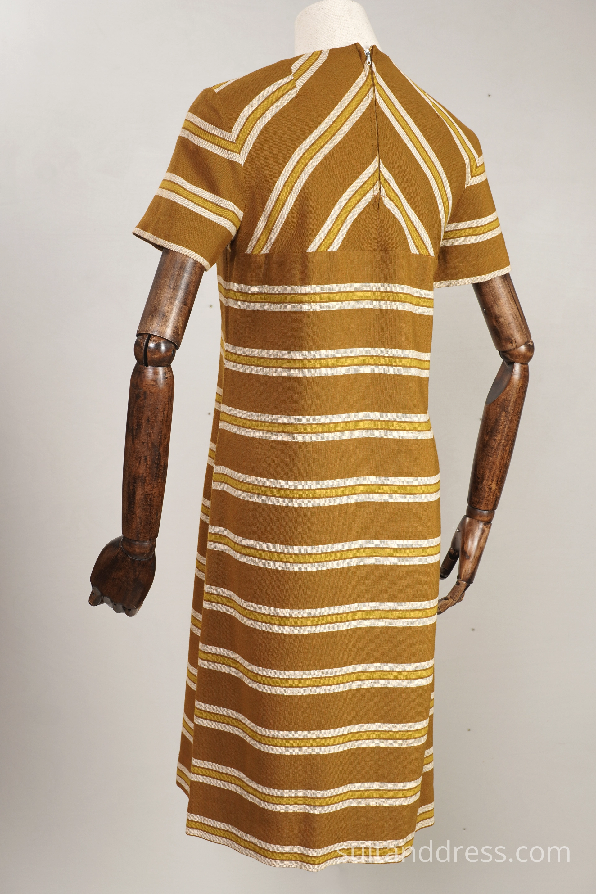 1960s striped brown mustard dress