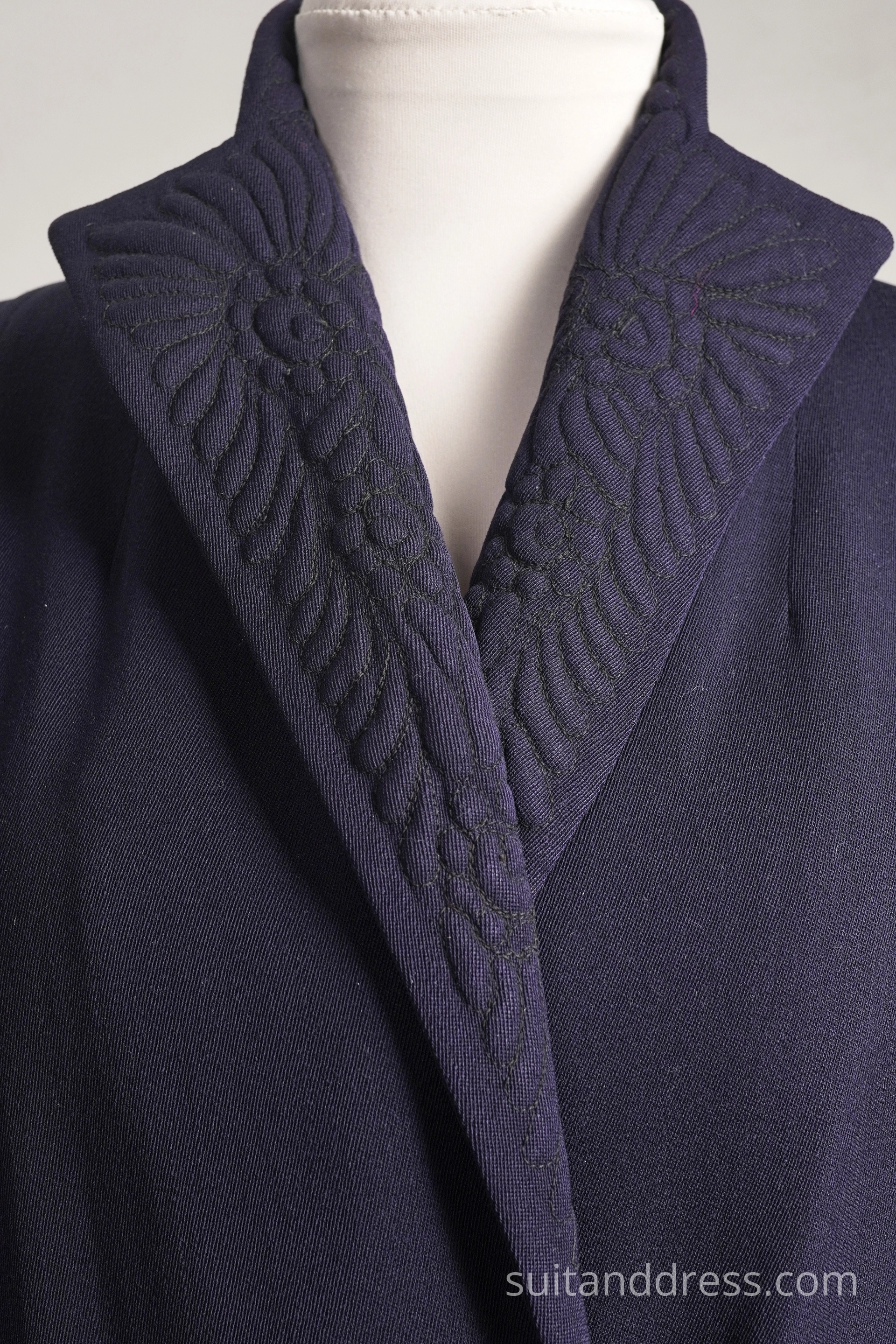 1940s gabardine trapunto coat in navy