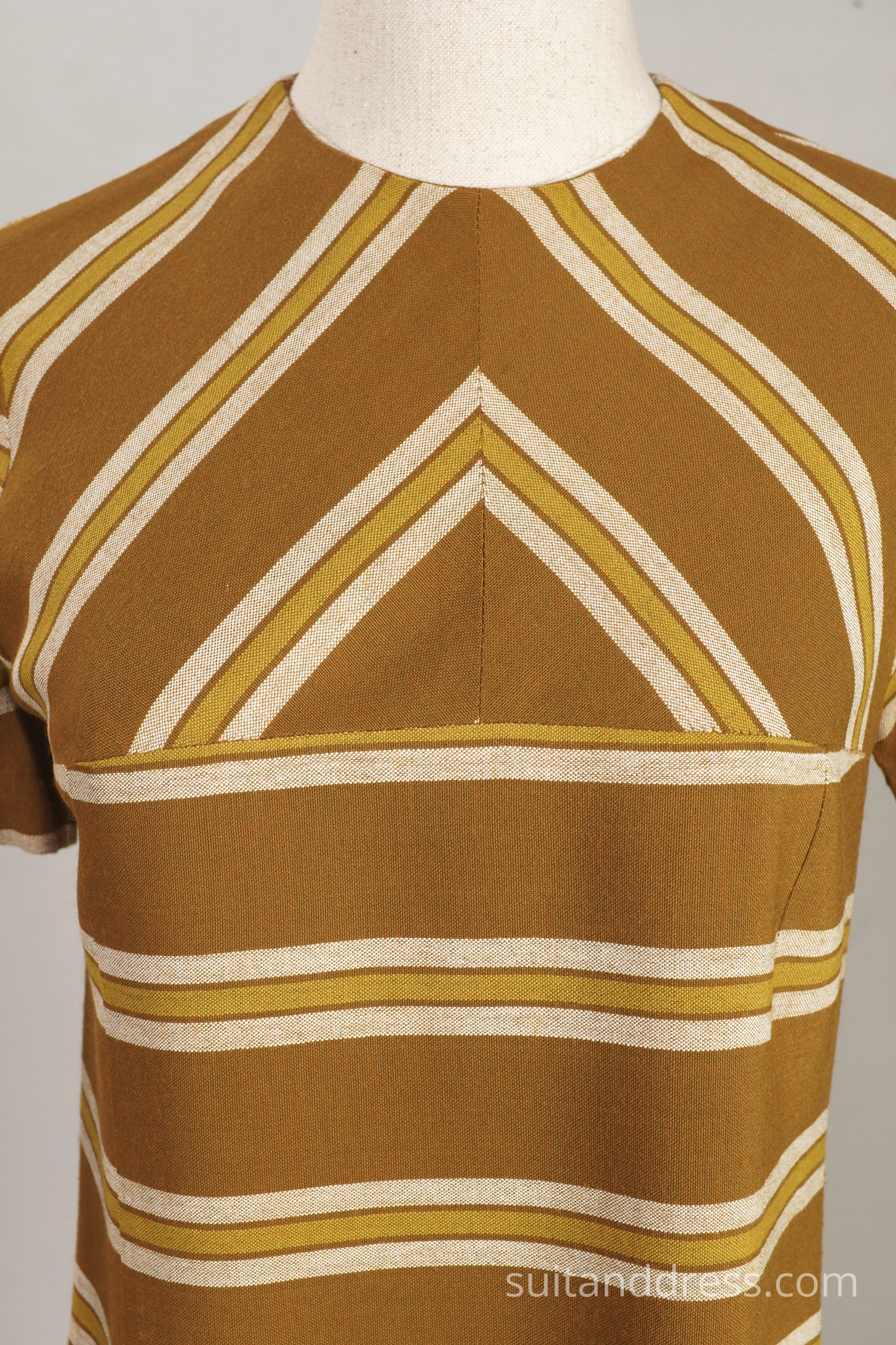 1960s striped brown mustard dress