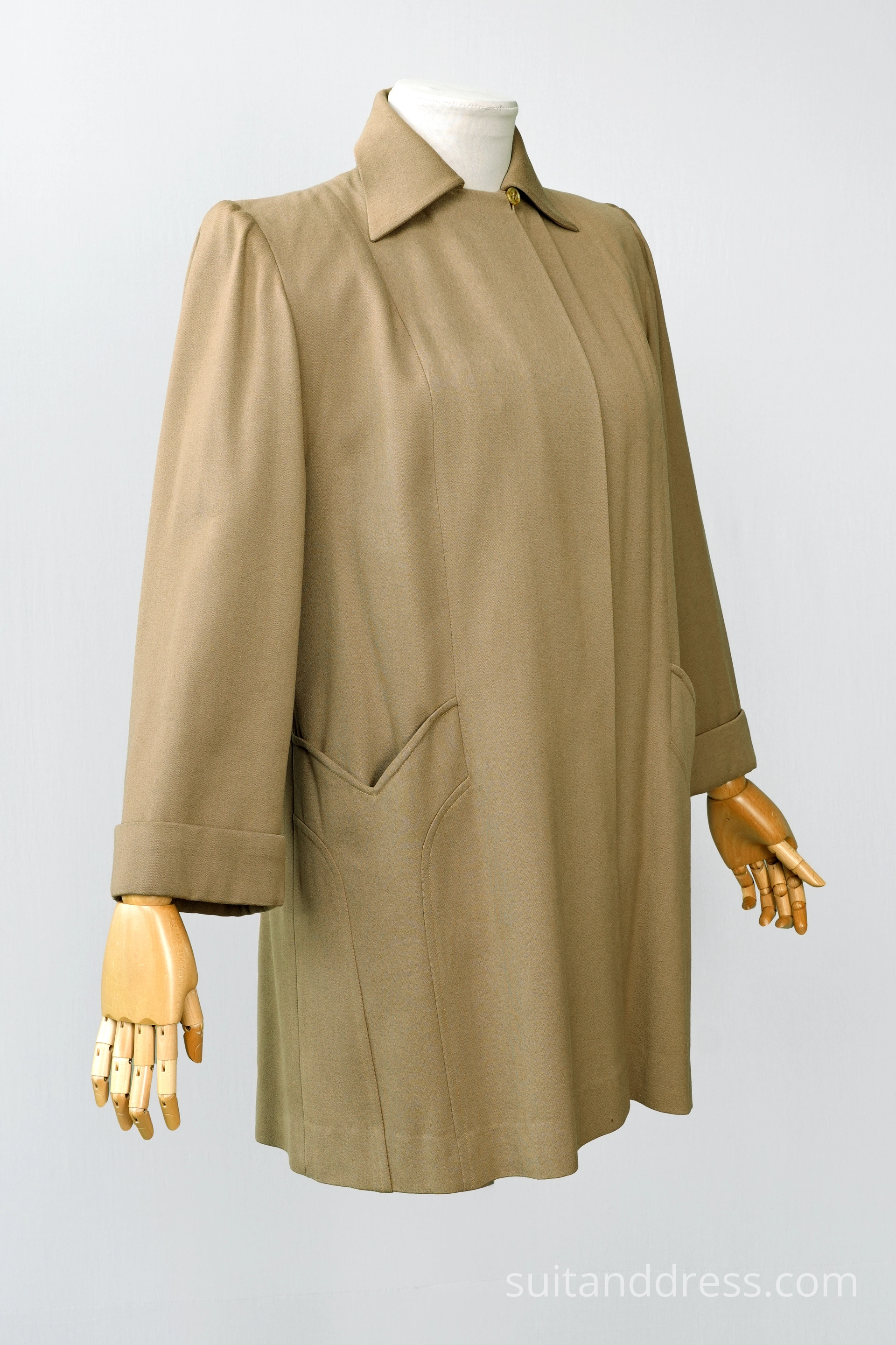 1940s swing coat in sand wardrobe rental for films vintge costumesin Riga 