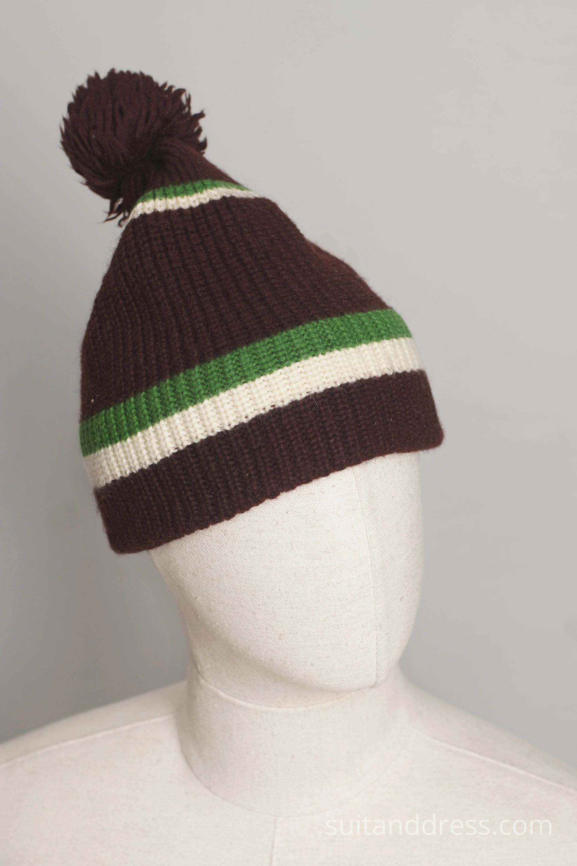 1970s vintage knitted pom-pom beanie brown 70ties bobble hat  for rent