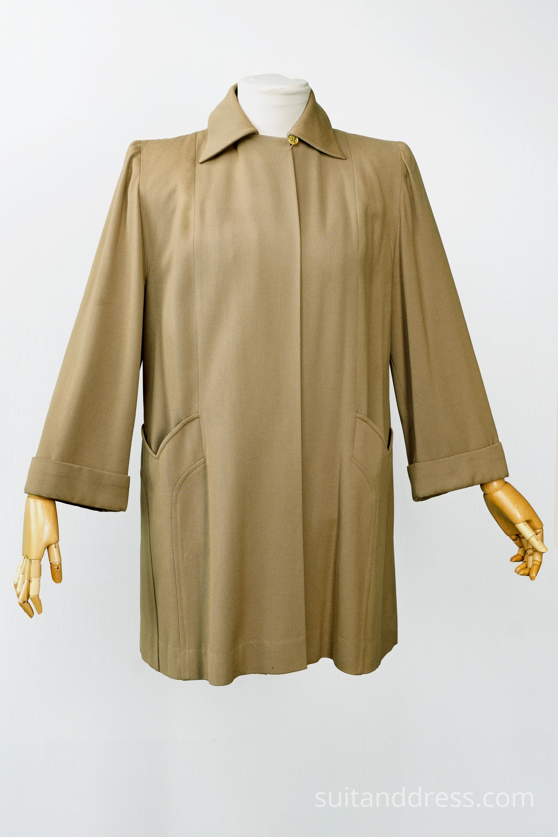 1940s swing coat in sand wardrobe rental for films vintge costumesin Riga 